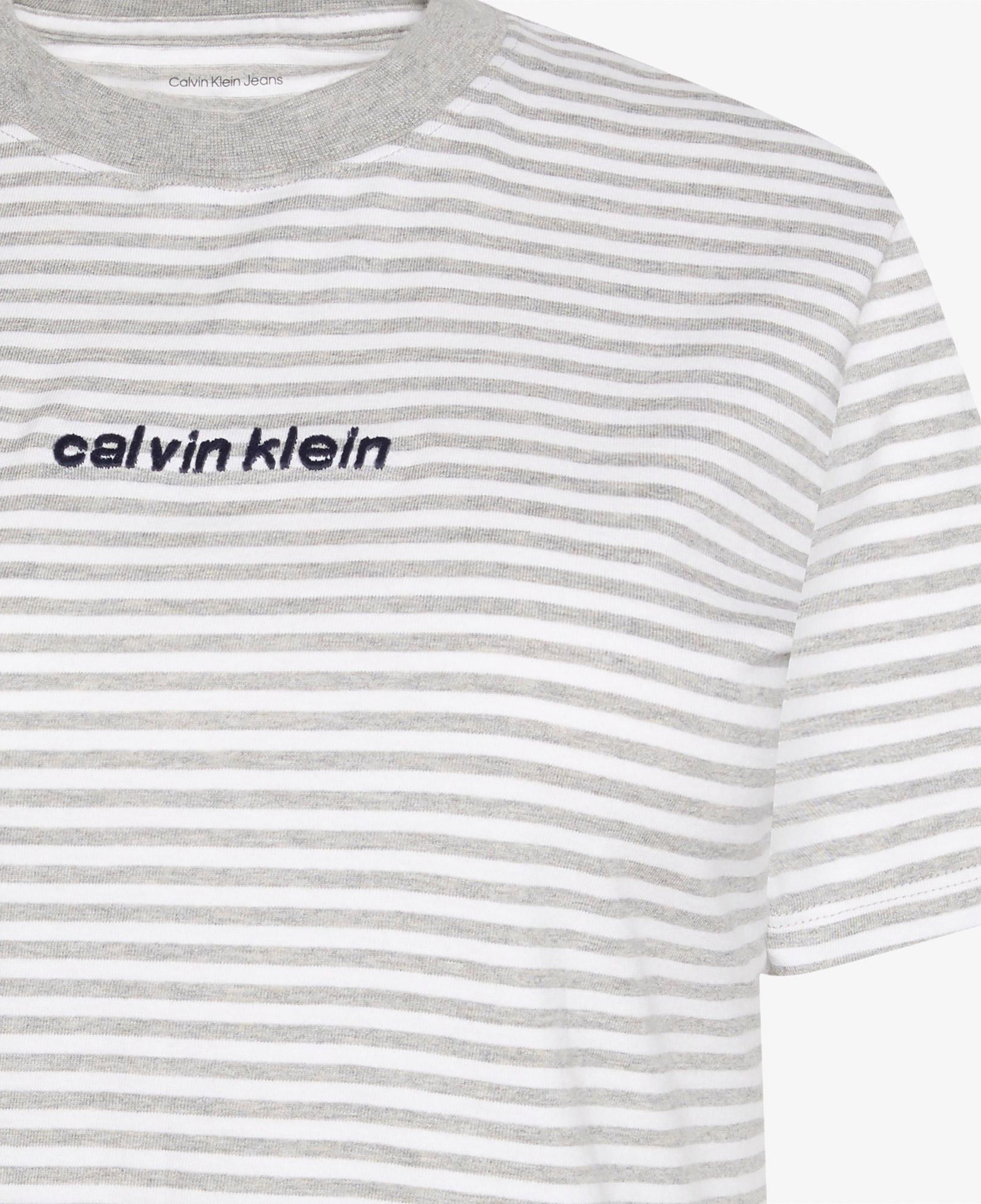 Calvin Klein Classic Stripe Logo Kadın Gri T-Shirt