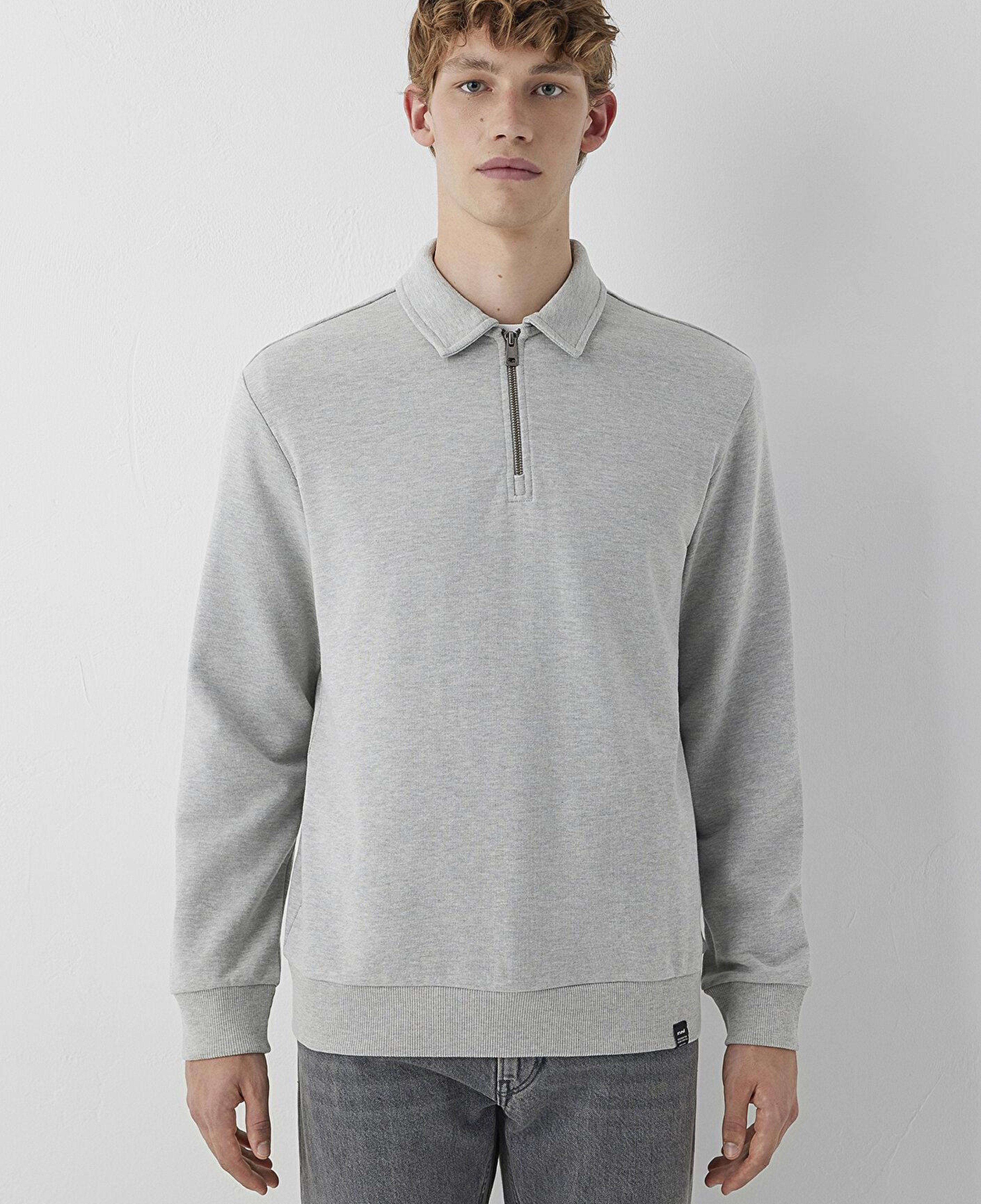Mavi Yarı Fermuarlı Gri Sweatshirt 0S10622-88467