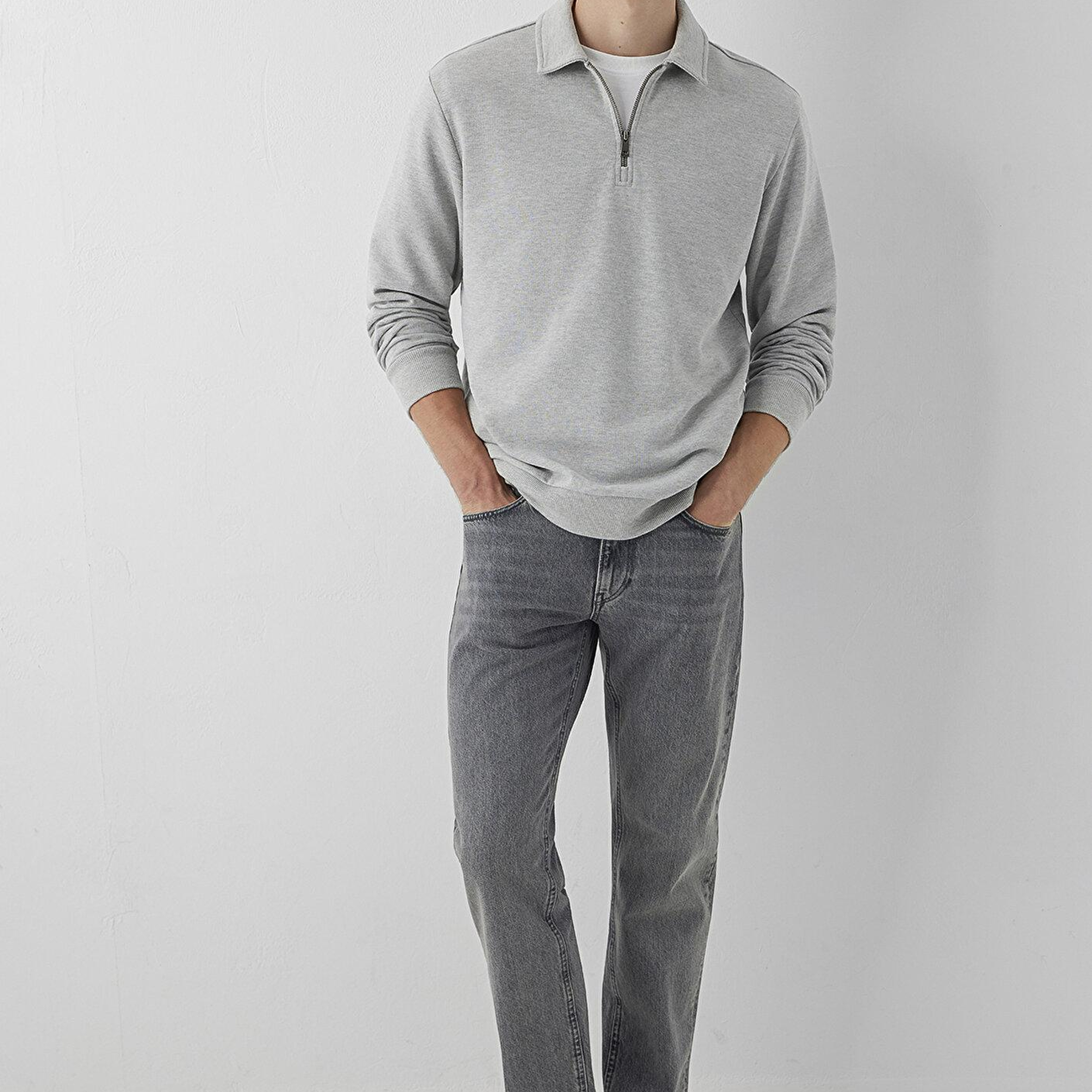 Mavi Yarı Fermuarlı Gri Sweatshirt 0S10622-88467