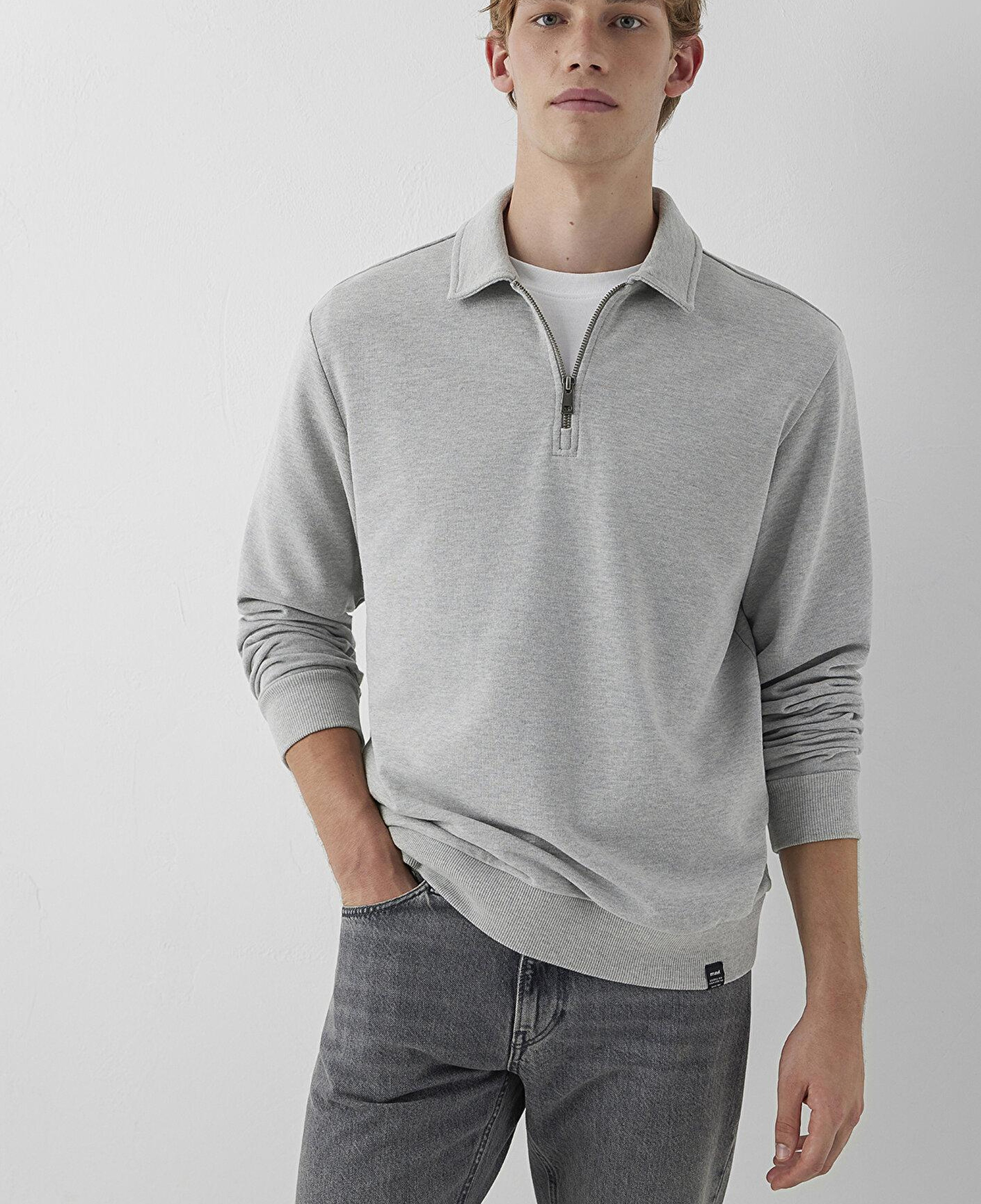 Mavi Yarı Fermuarlı Gri Sweatshirt 0S10622-88467