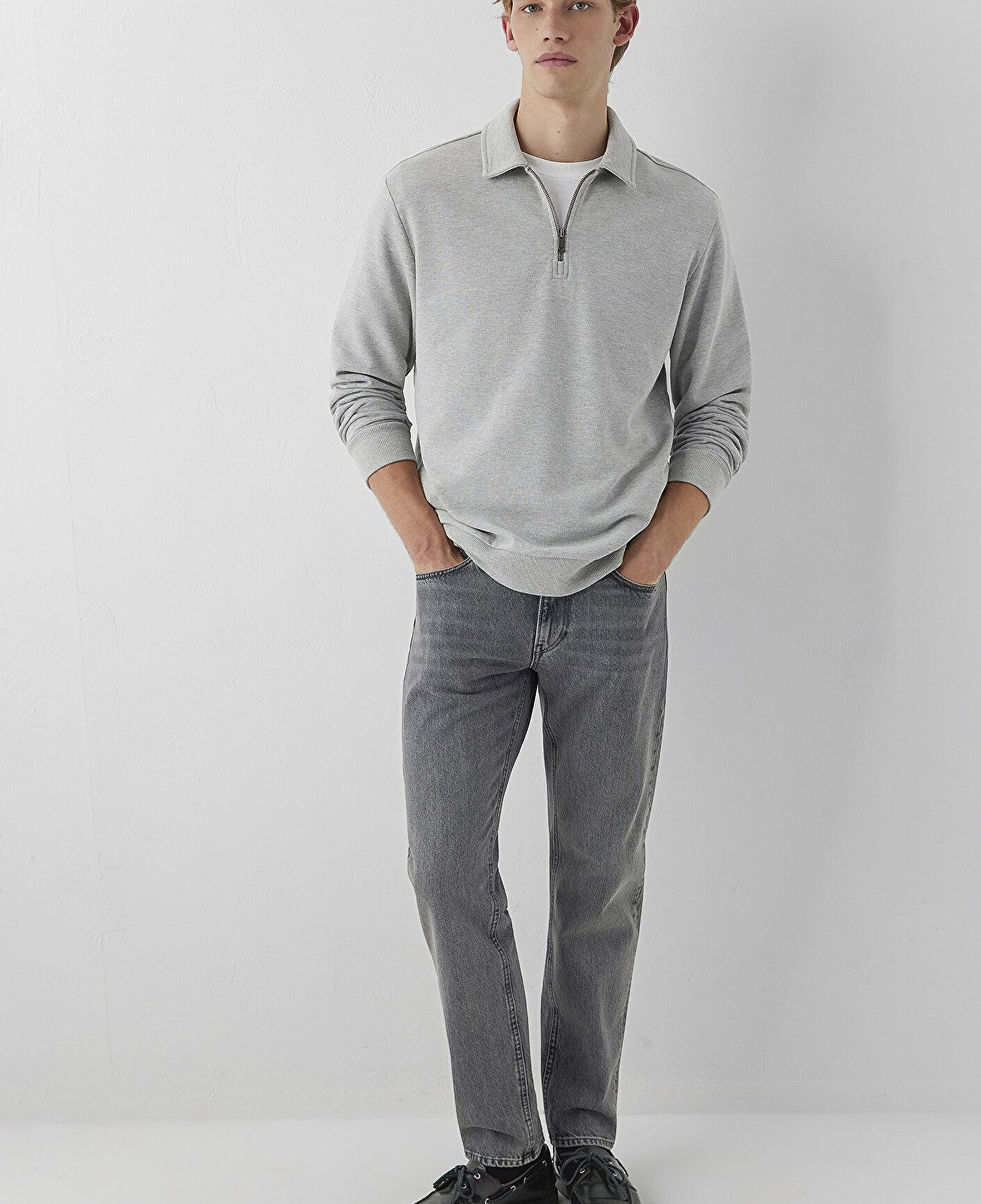 Mavi Yarı Fermuarlı Gri Sweatshirt 0S10622-88467