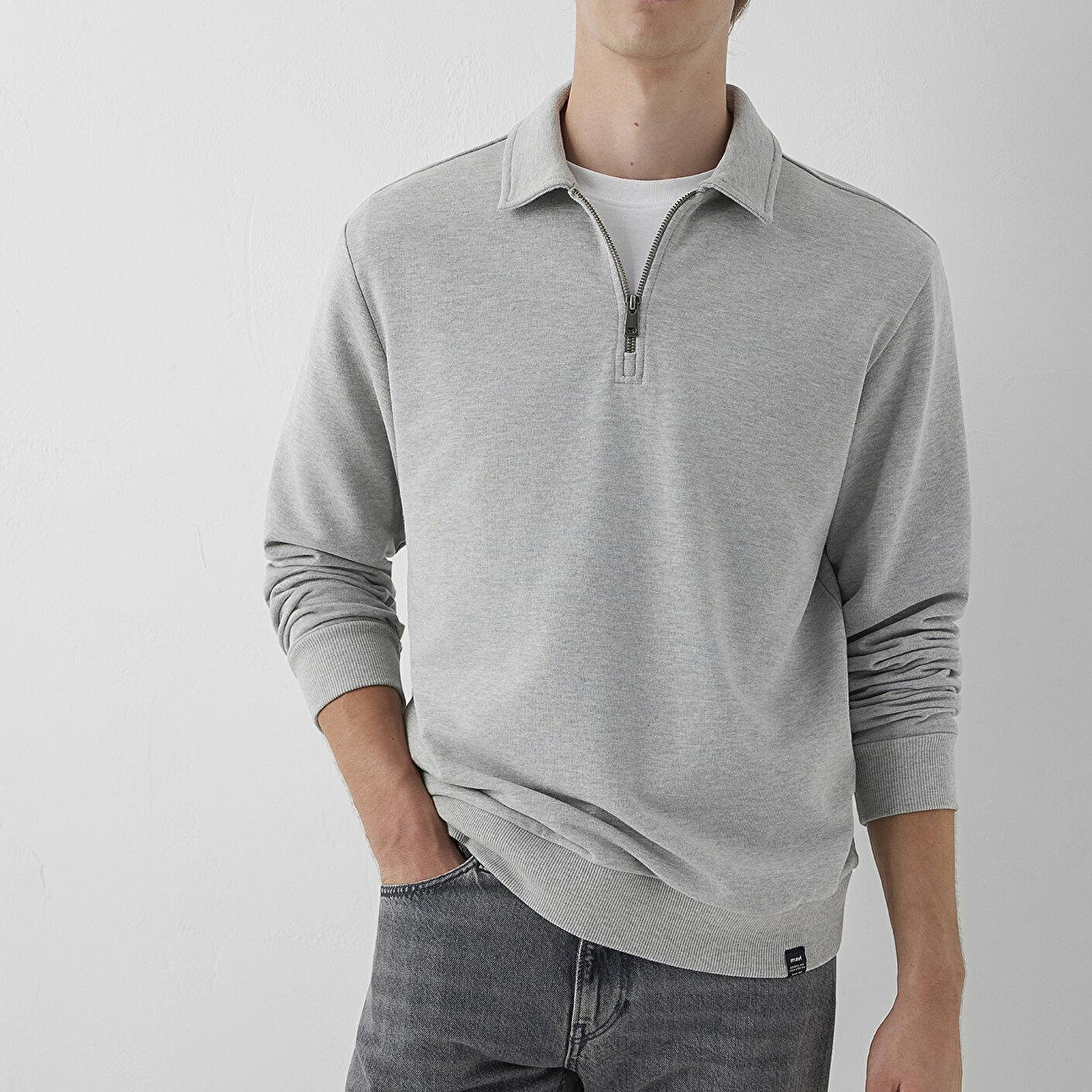 Mavi Yarı Fermuarlı Gri Sweatshirt 0S10622-88467