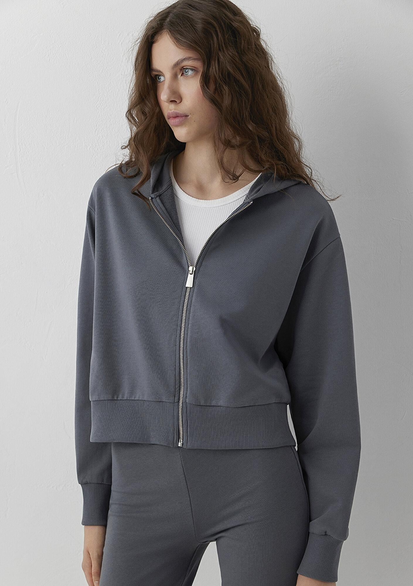 Mavi Kapüşonlu Gri Sweatshirt 1S10565-82453