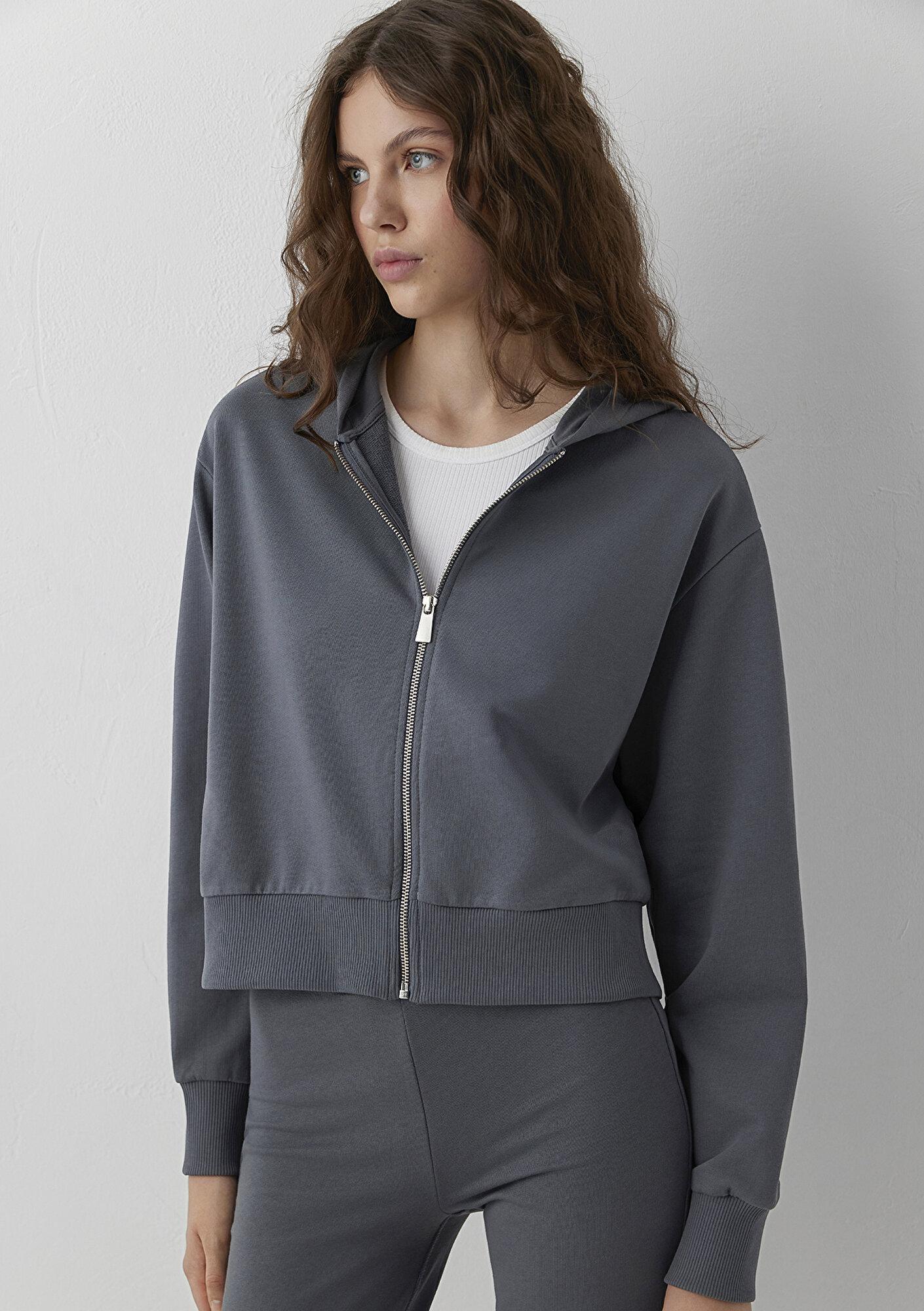 Mavi Kapüşonlu Gri Sweatshirt 1S10565-82453