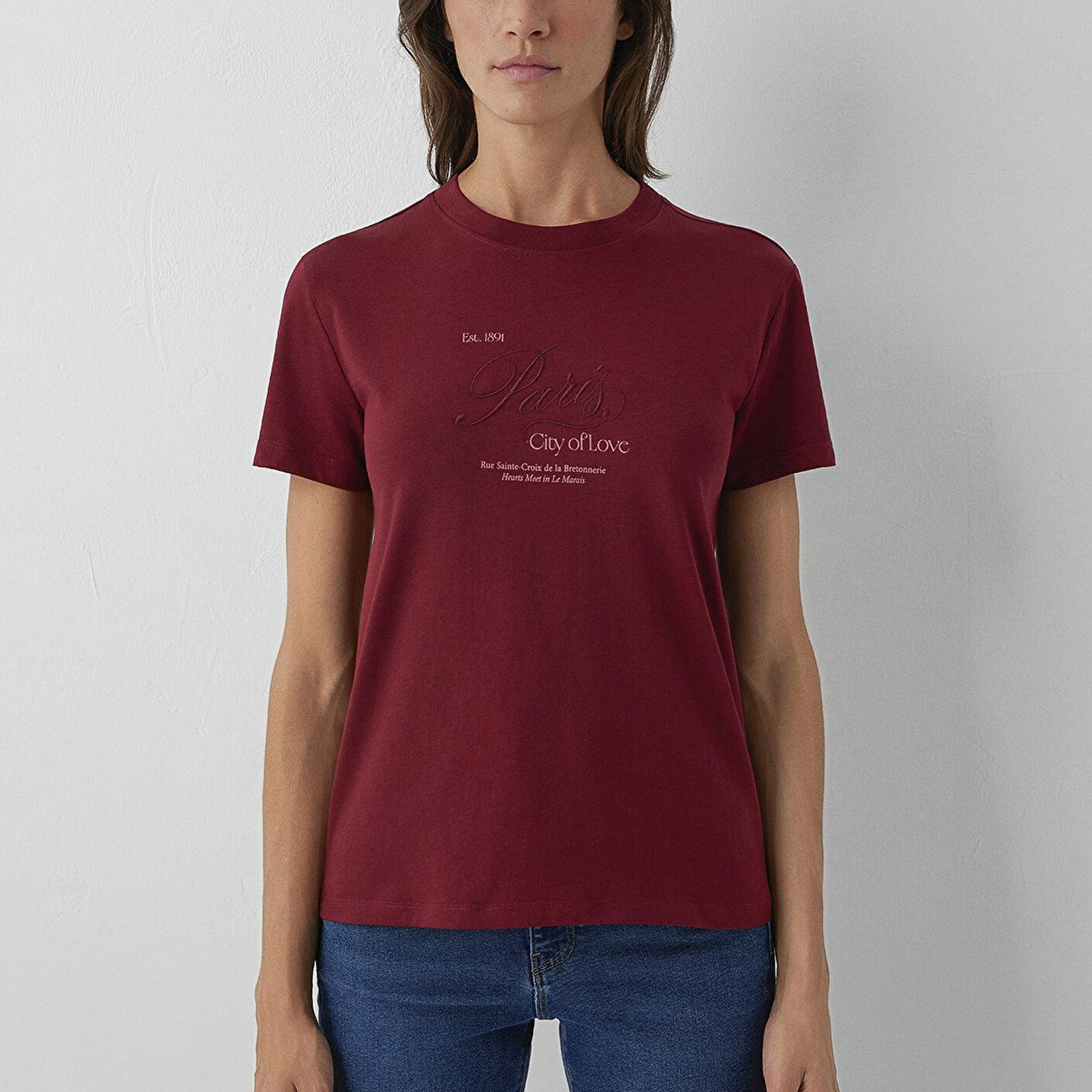 Mavi Paris İşlemeli Kırmızı Tişört Slim Fit / Dar Kesim 1614259-85633