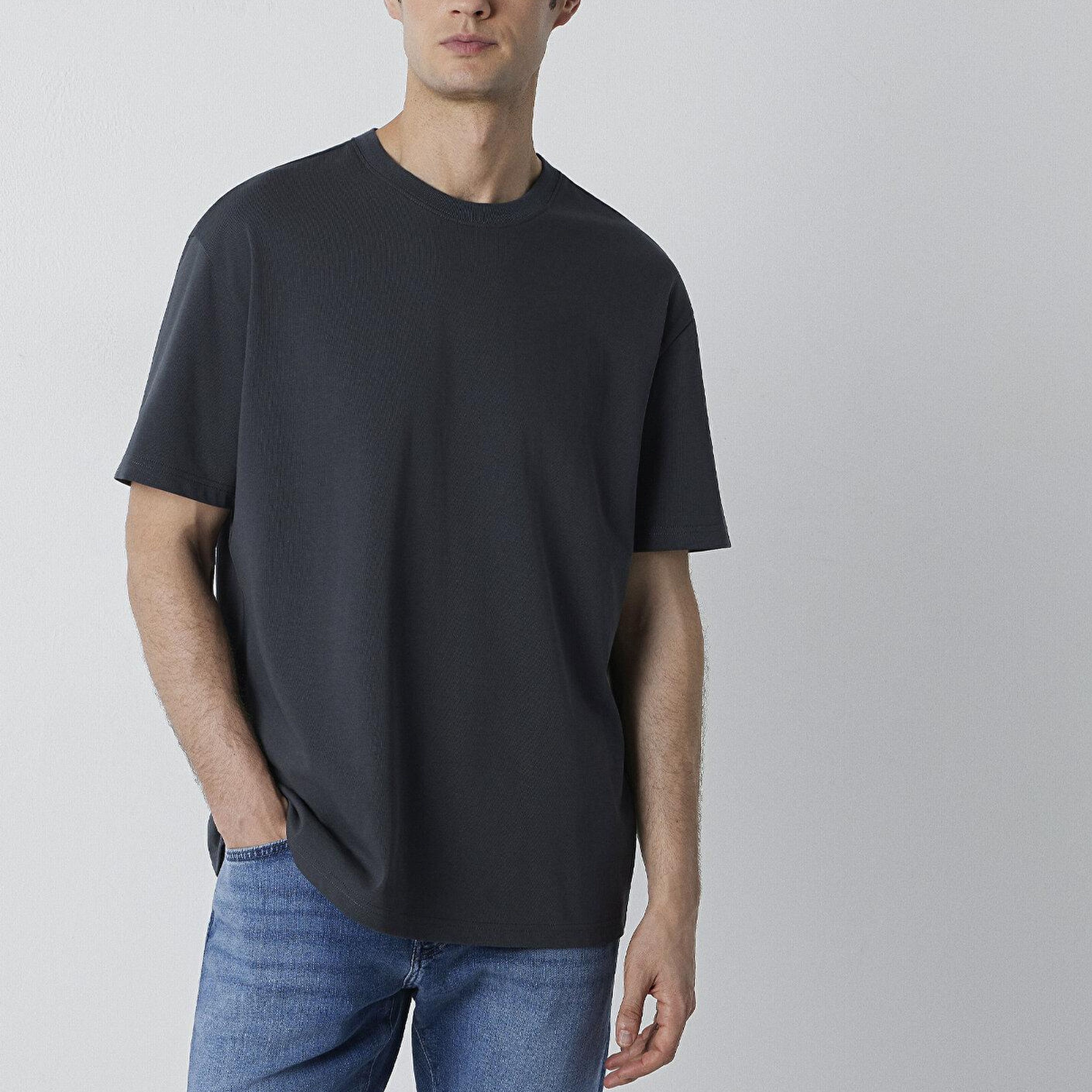 Mavi Antrasit Basic Tişört Loose Fit / Bol Rahat Kesim 0611596-91268