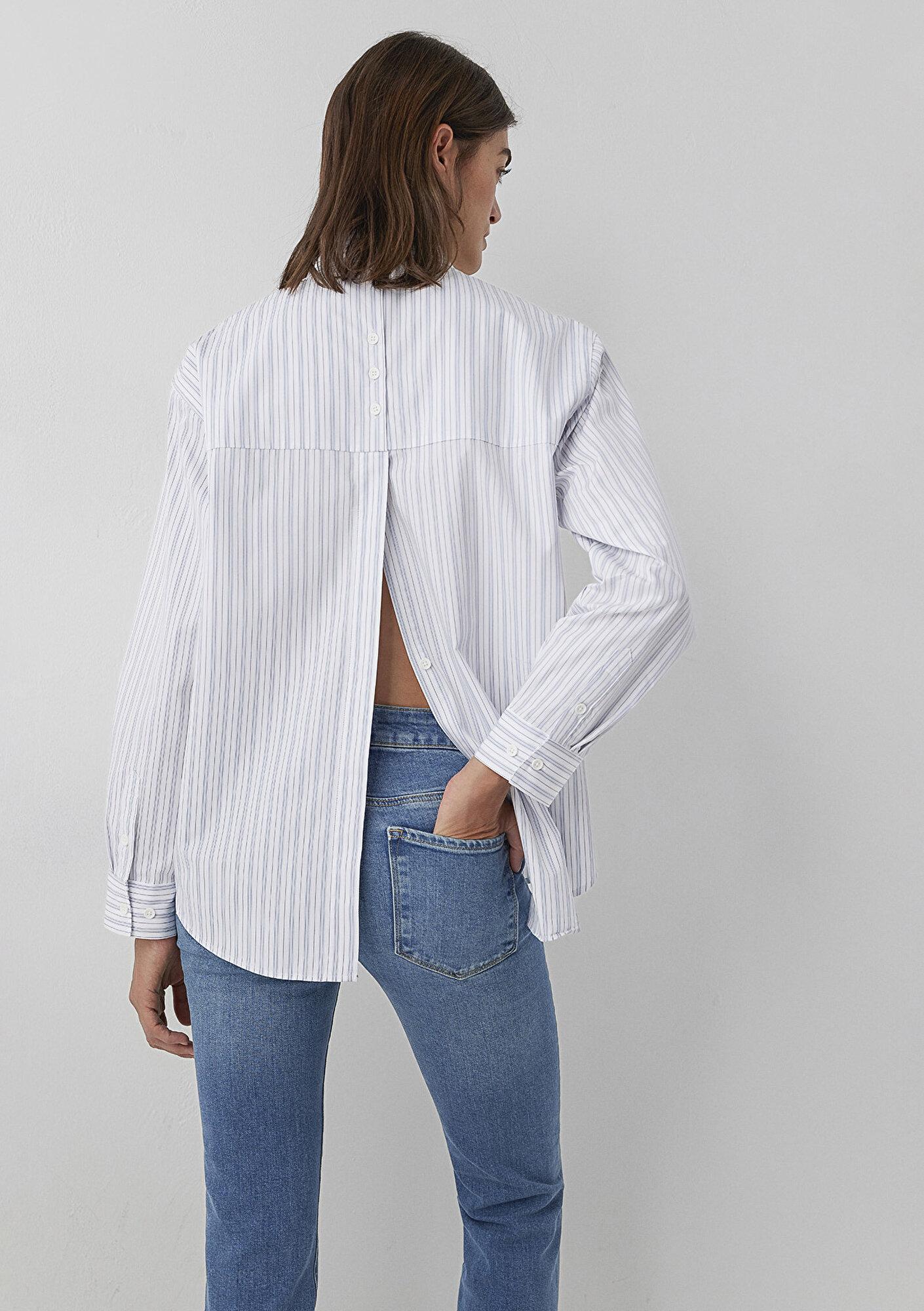 Mavi Çizgili Gömlek Oversize / Geniş Kesim 1211557-91625