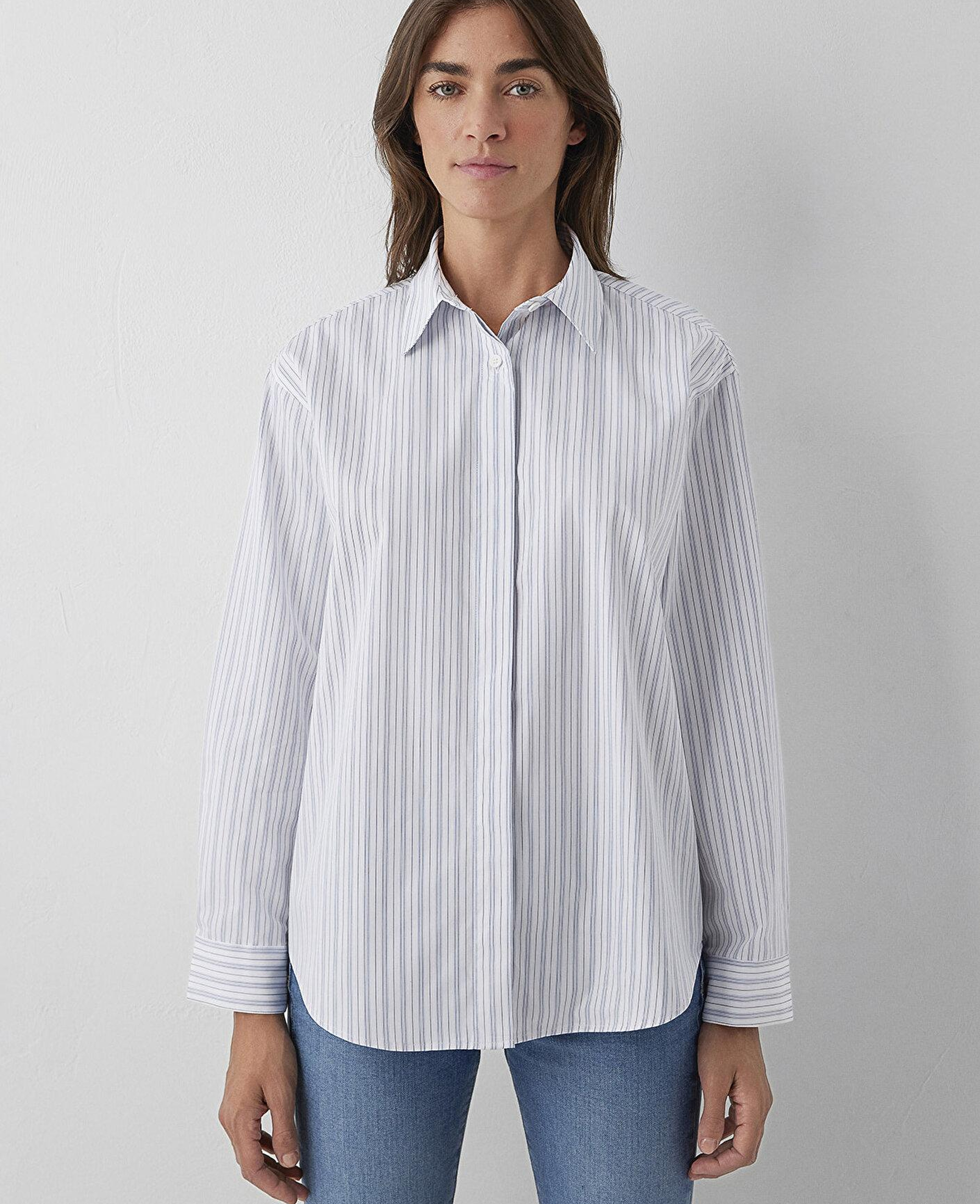 Mavi Çizgili Gömlek Oversize / Geniş Kesim 1211557-91625