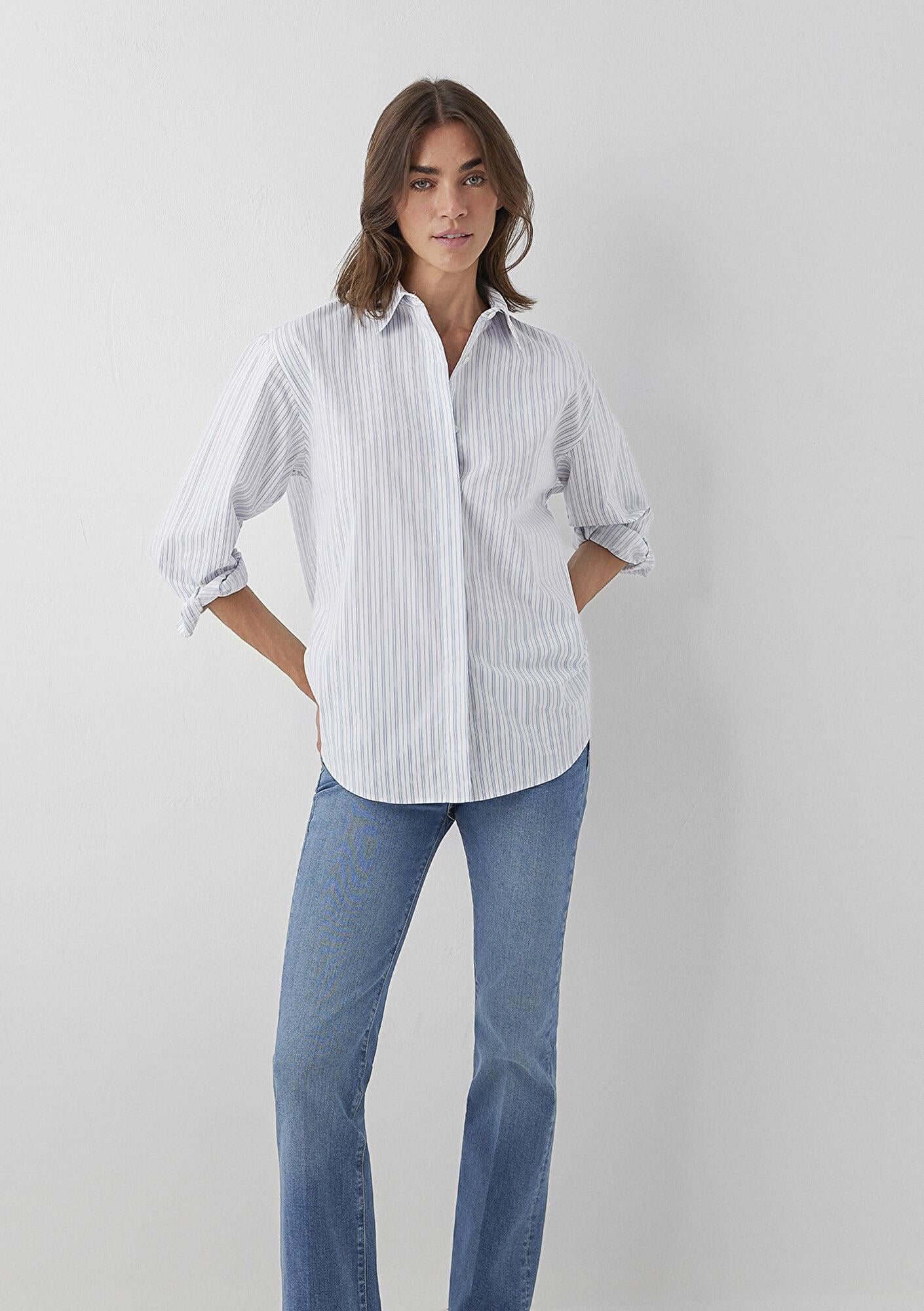 Mavi Çizgili Gömlek Oversize / Geniş Kesim 1211557-91625