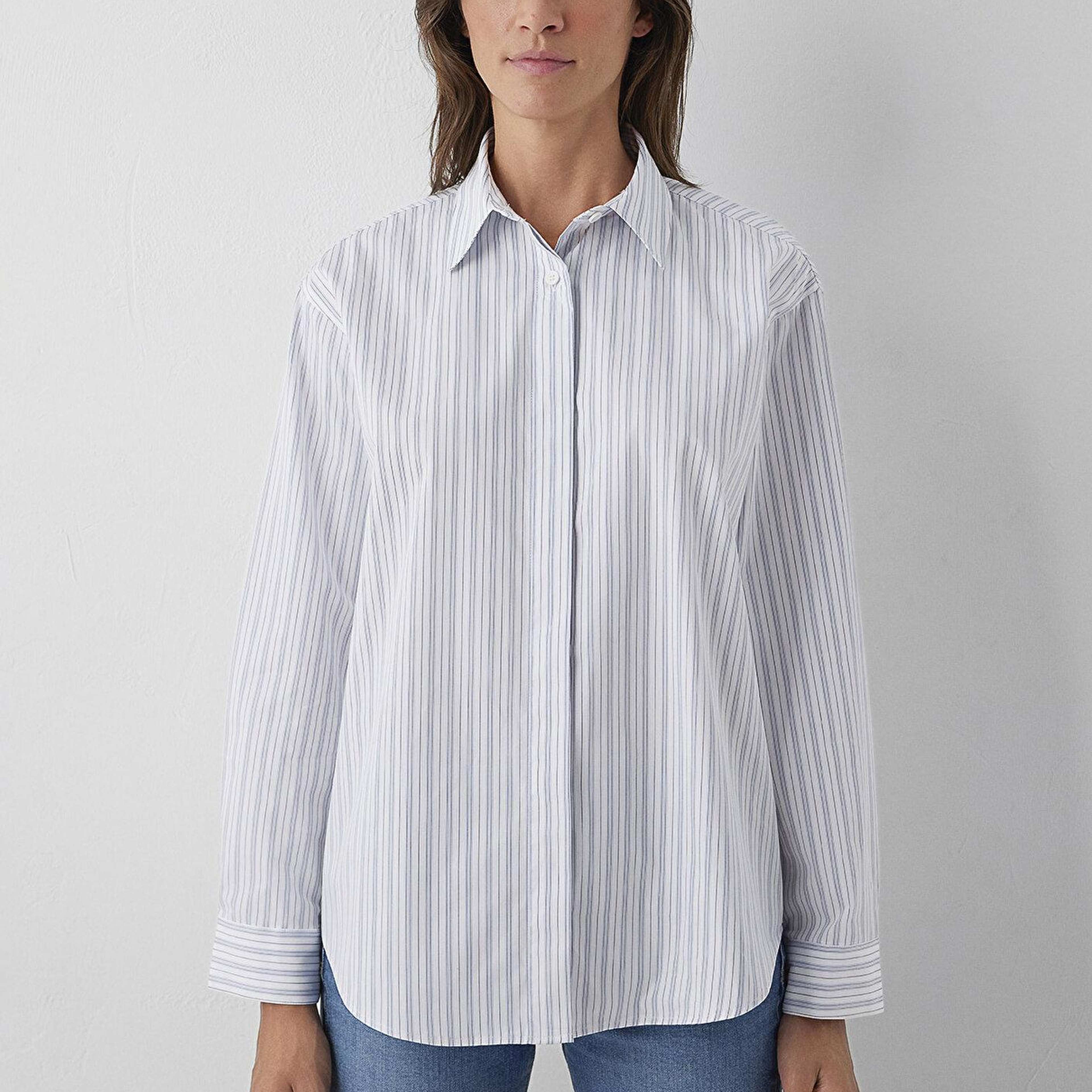 Mavi Çizgili Gömlek Oversize / Geniş Kesim 1211557-91625