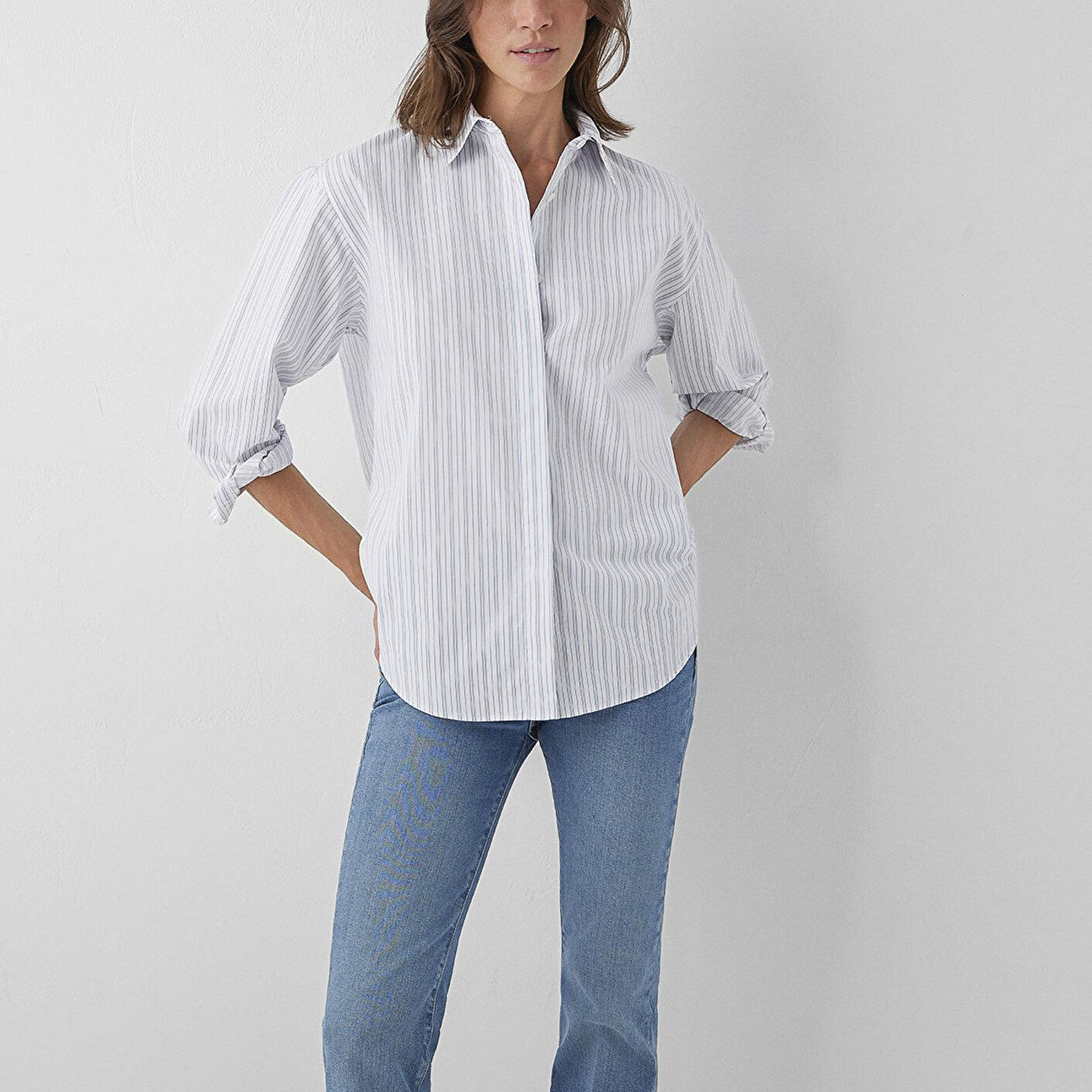 Mavi Çizgili Gömlek Oversize / Geniş Kesim 1211557-91625
