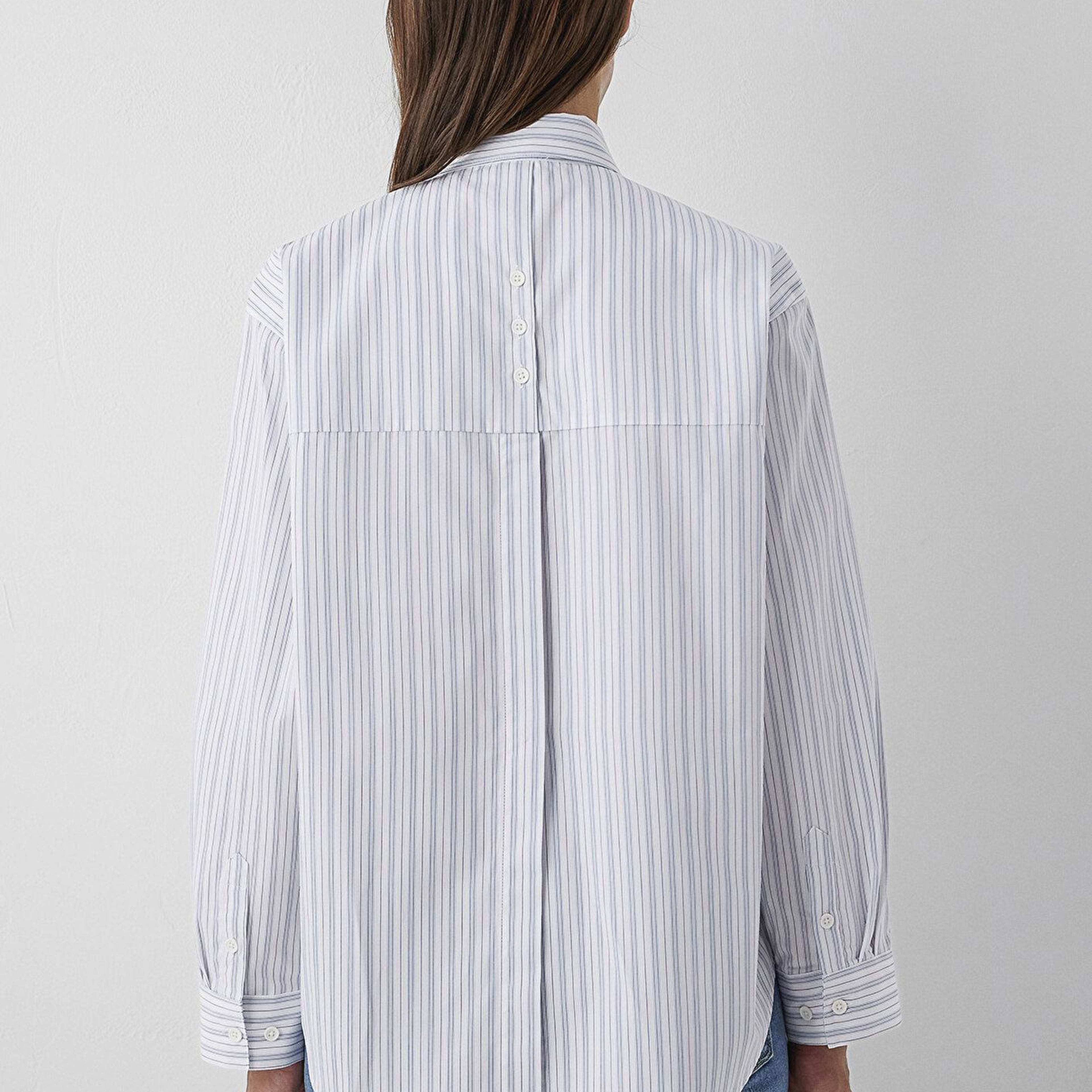 Mavi Çizgili Gömlek Oversize / Geniş Kesim 1211557-91625