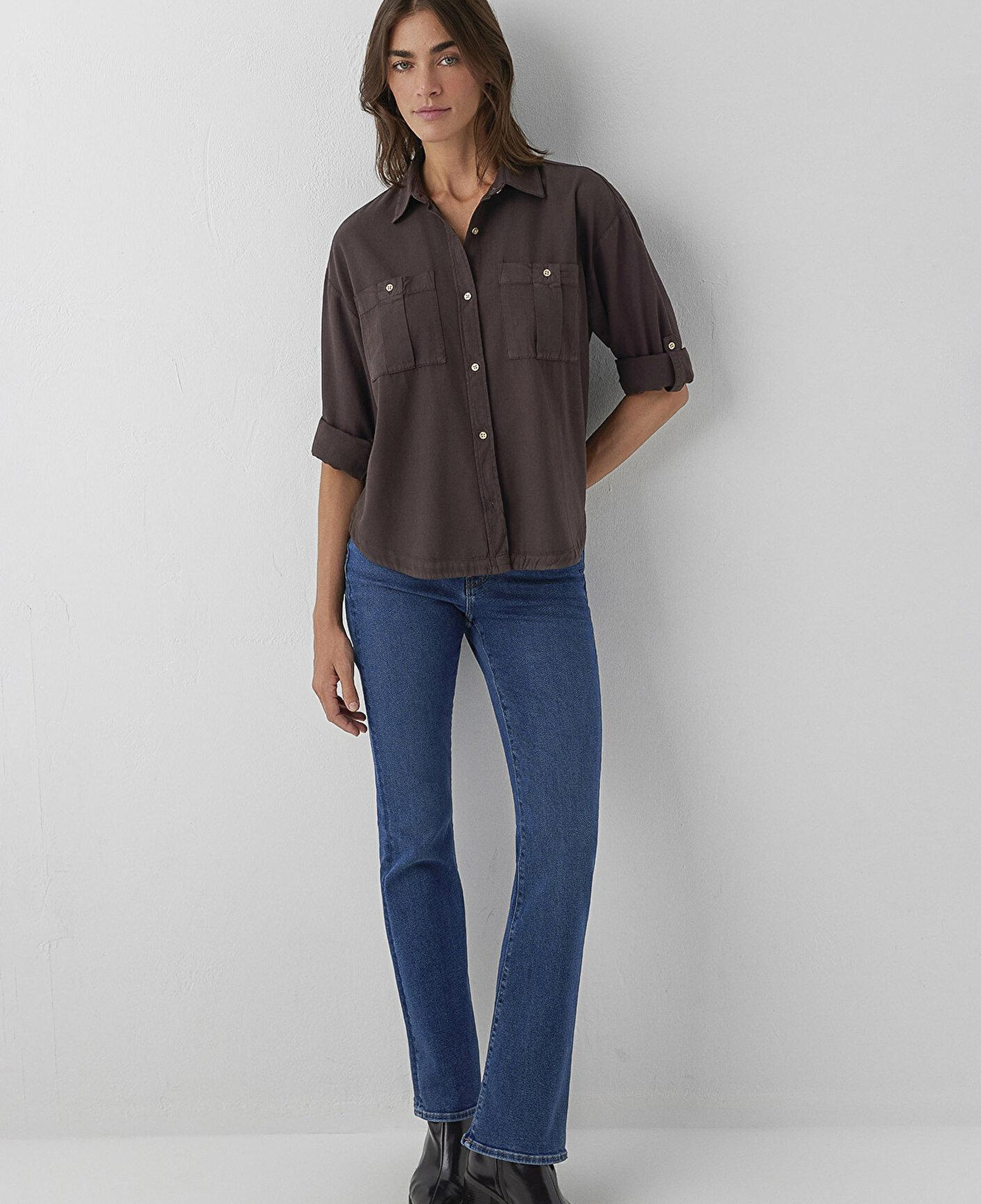 Mavi Kahverengi Gömlek Loose Fit / Bol Rahat Kesim 1211383-70240