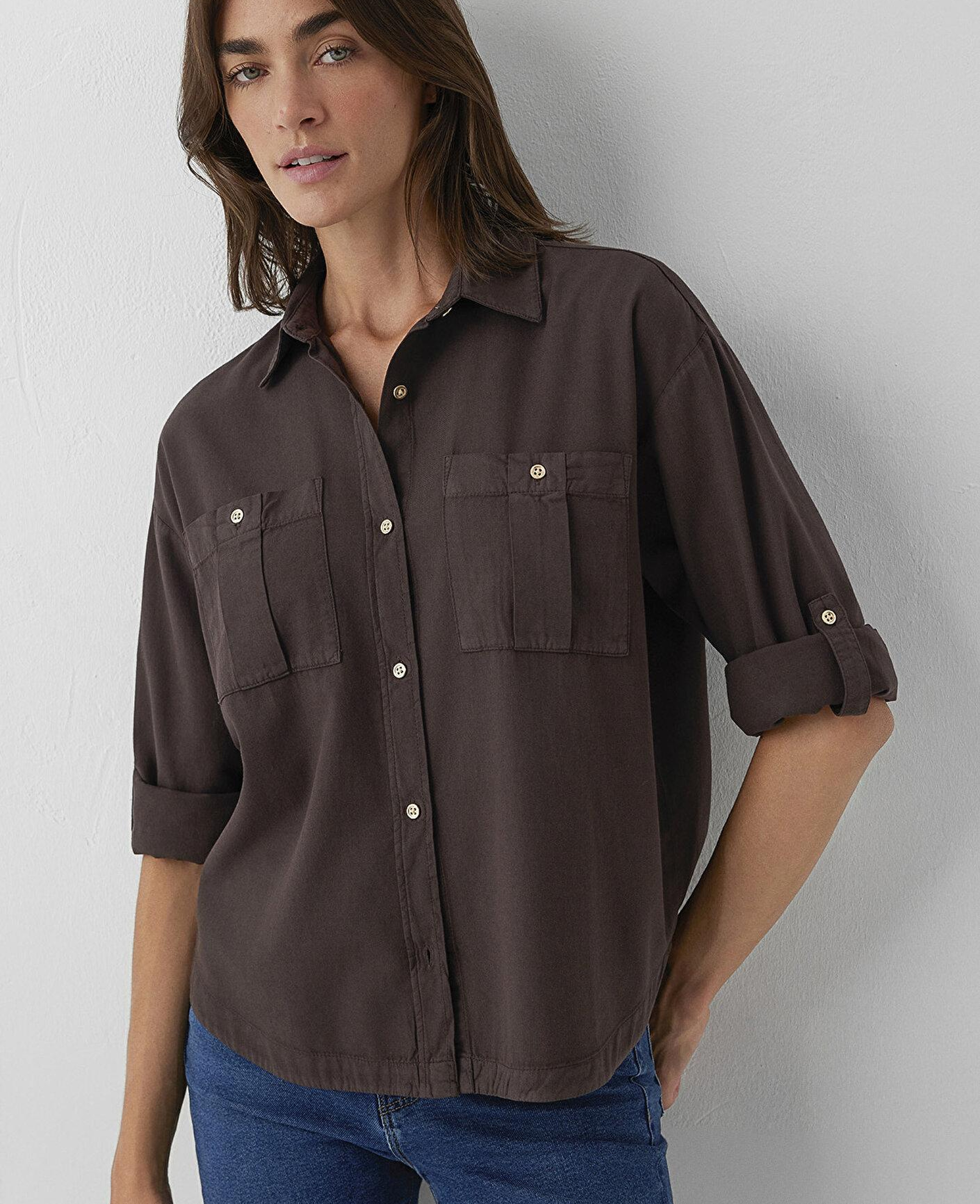 Mavi Kahverengi Gömlek Loose Fit / Bol Rahat Kesim 1211383-70240
