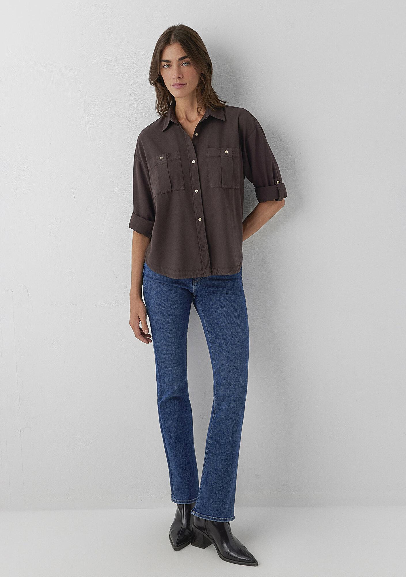 Mavi Kahverengi Gömlek Loose Fit / Bol Rahat Kesim 1211383-70240