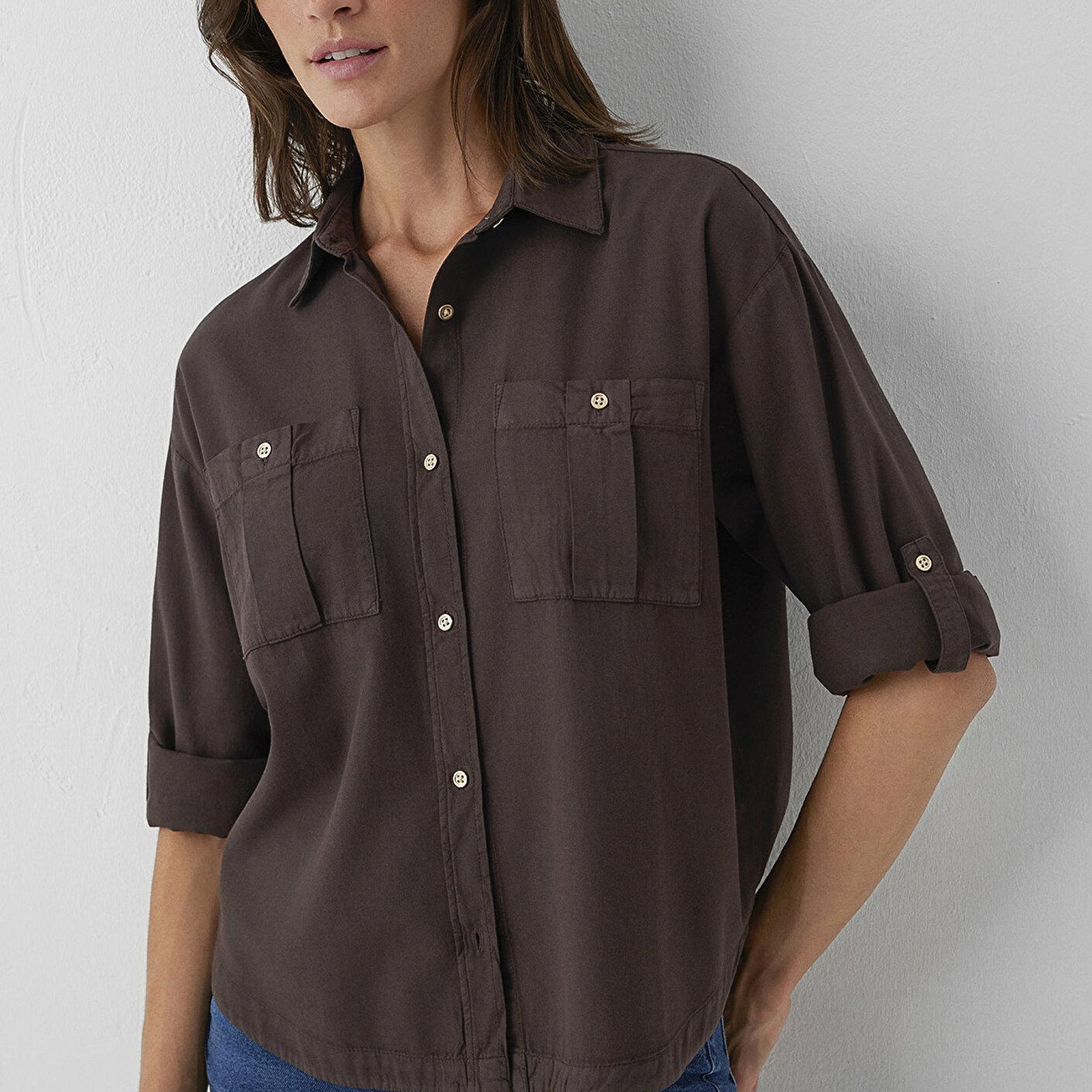 Mavi Kahverengi Gömlek Loose Fit / Bol Rahat Kesim 1211383-70240