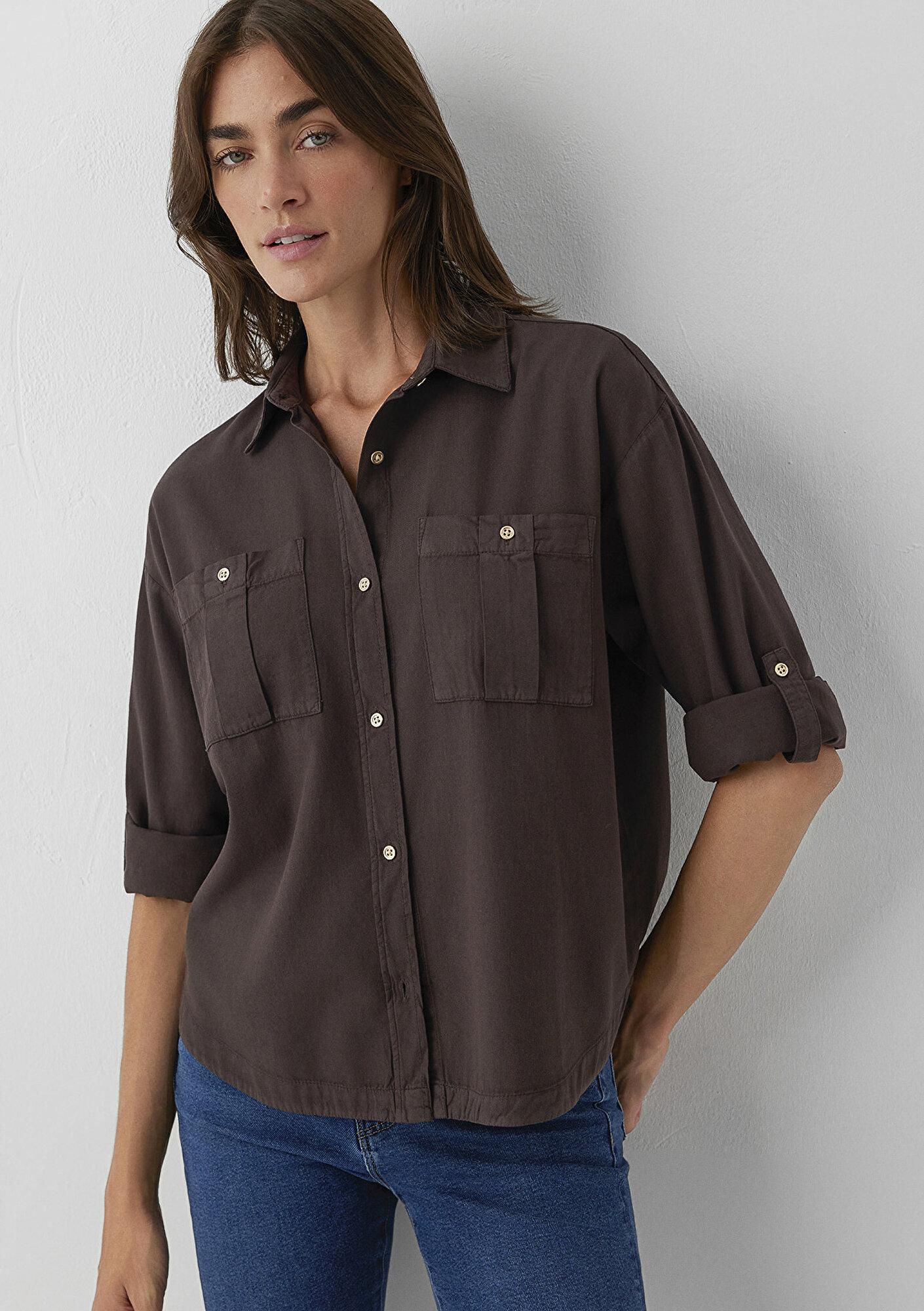 Mavi Kahverengi Gömlek Loose Fit / Bol Rahat Kesim 1211383-70240