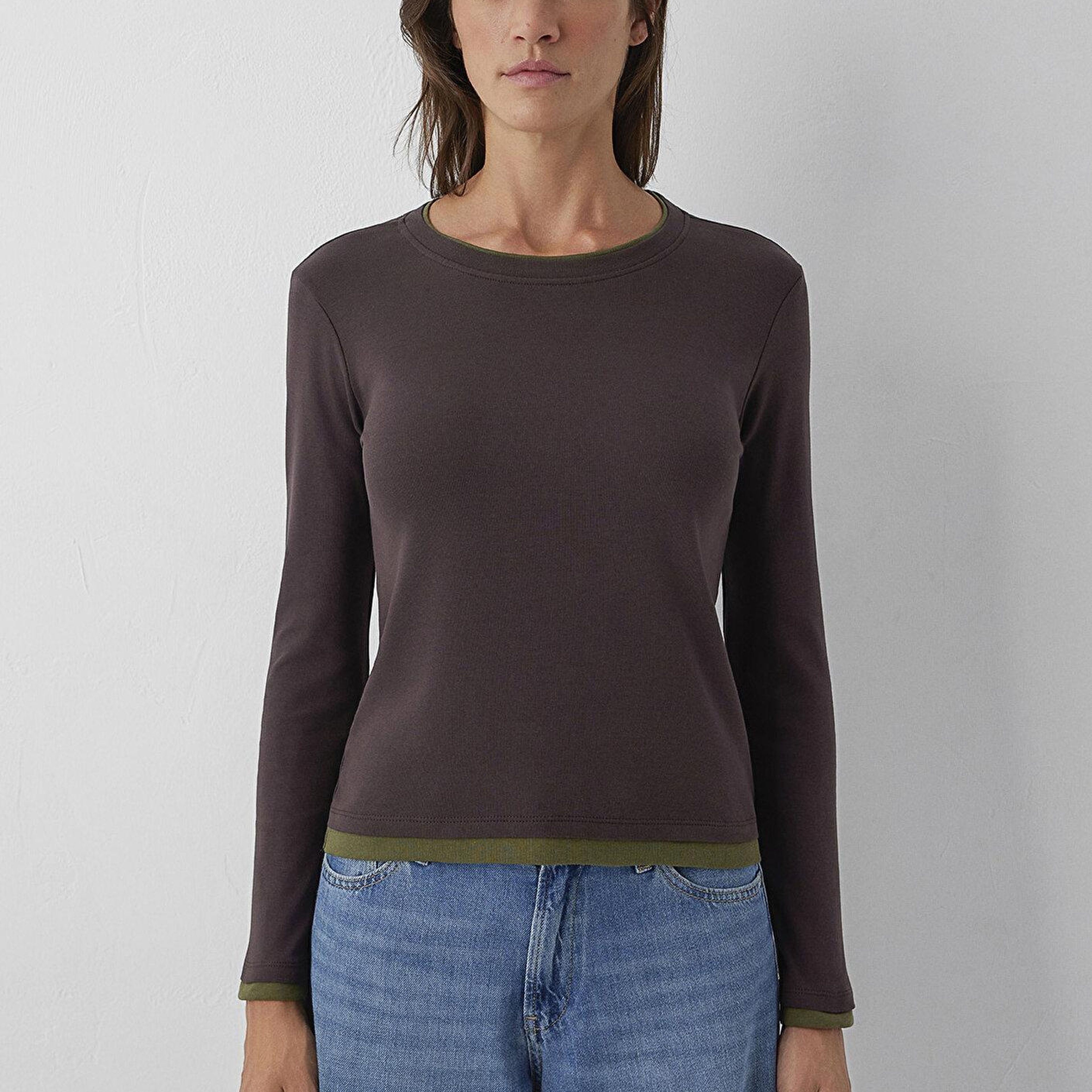 Mavi Kahverengi Tişört Slim Fit / Dar Kesim 1614184-70240