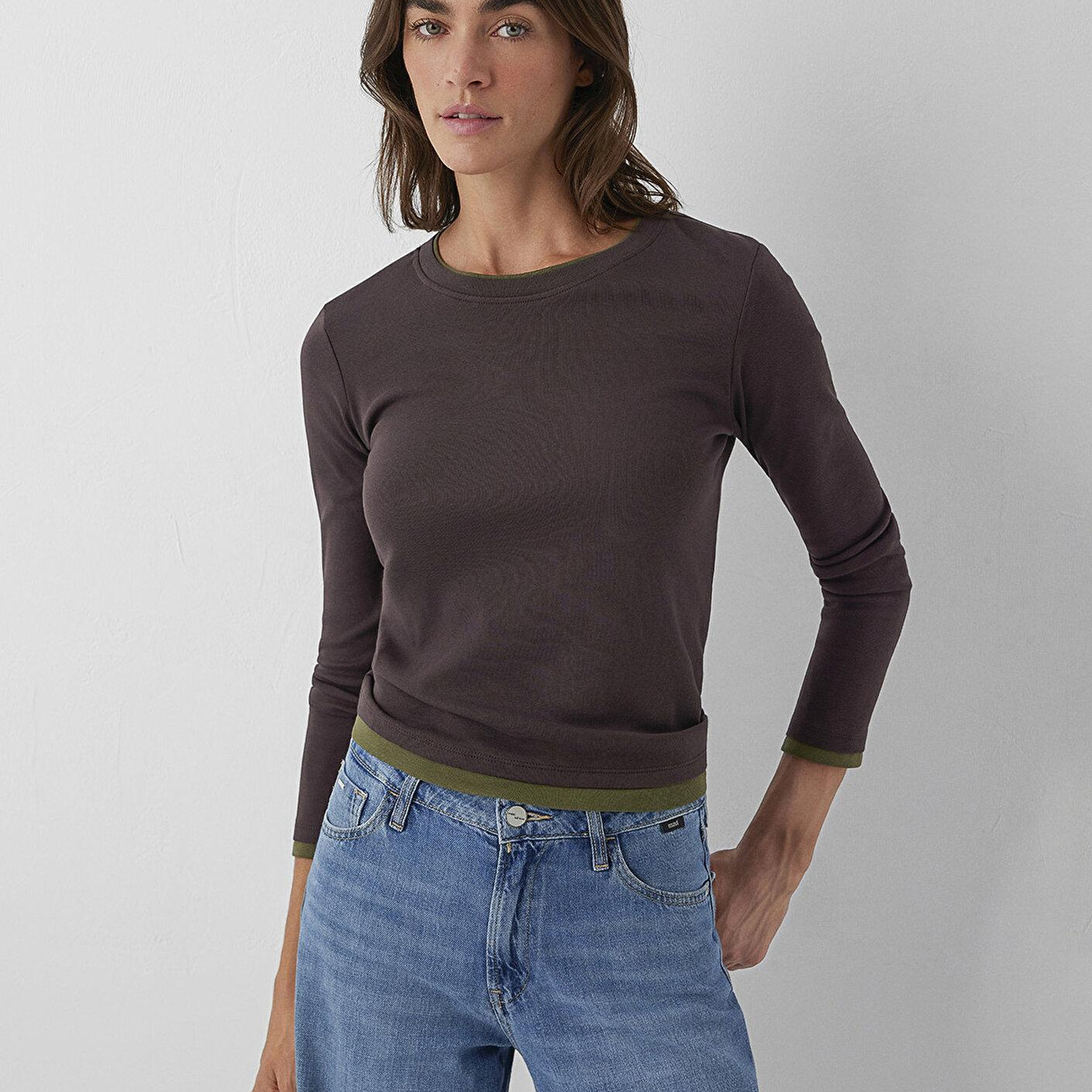 Mavi Kahverengi Tişört Slim Fit / Dar Kesim 1614184-70240