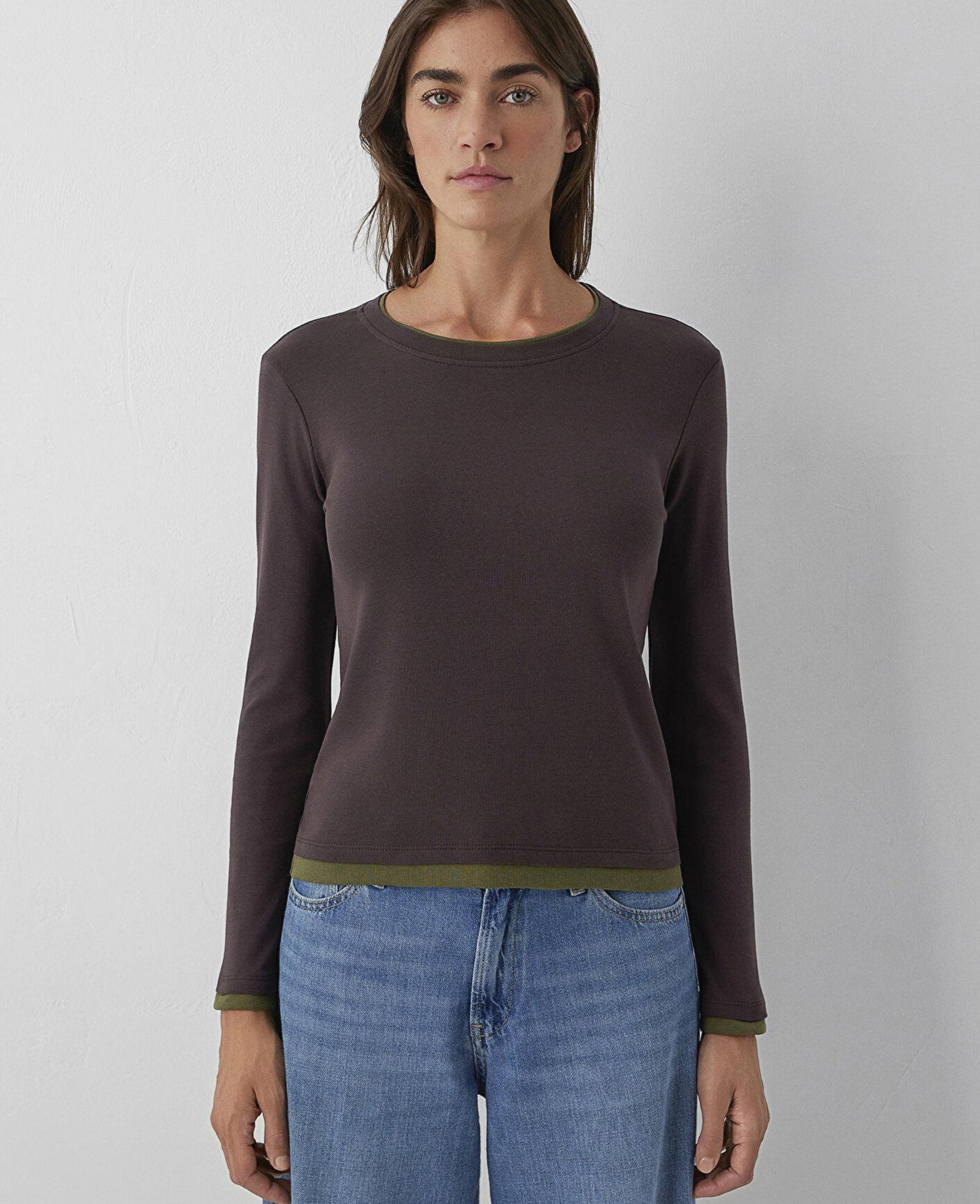 Mavi Kahverengi Tişört Slim Fit / Dar Kesim 1614184-70240