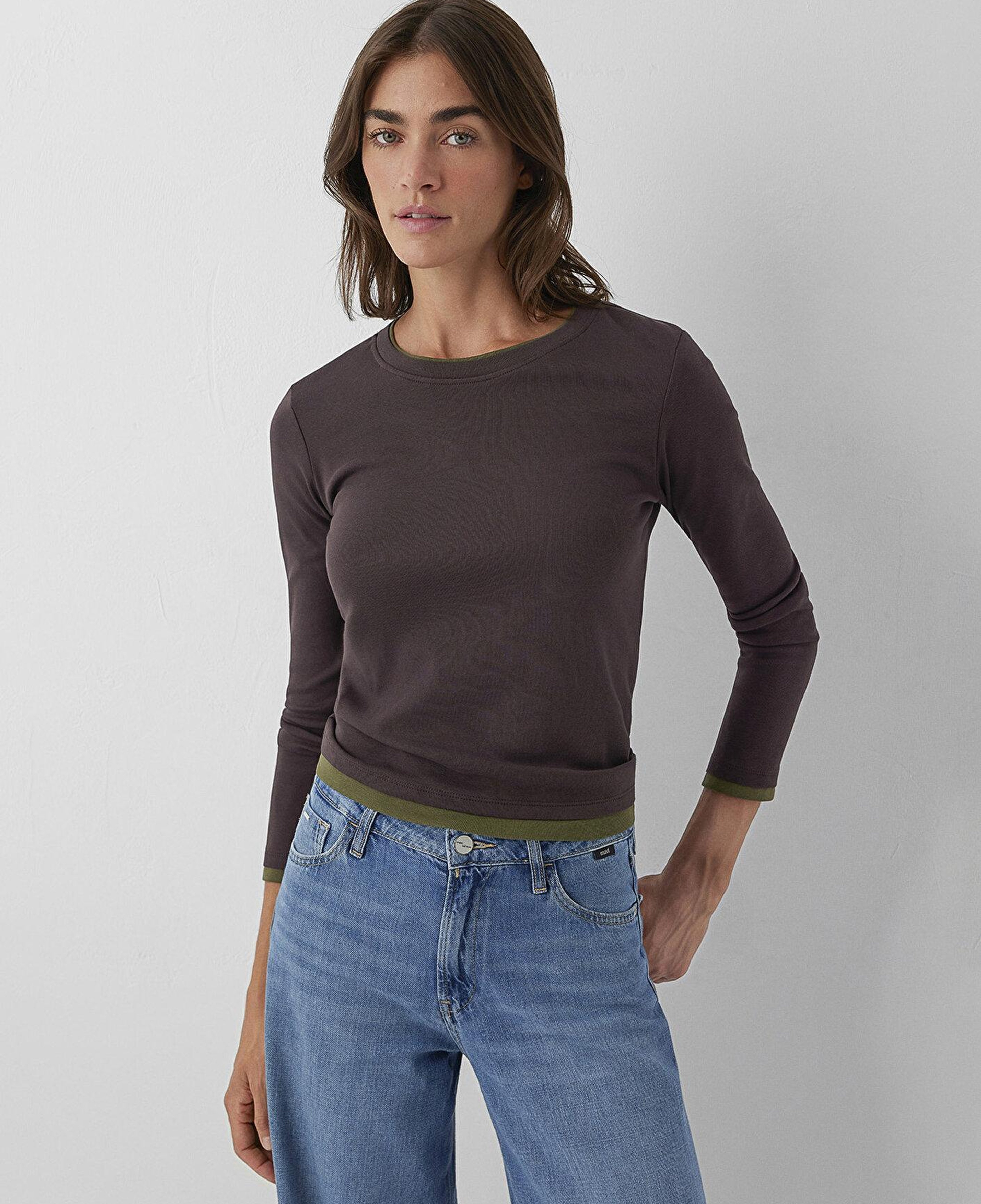 Mavi Kahverengi Tişört Slim Fit / Dar Kesim 1614184-70240