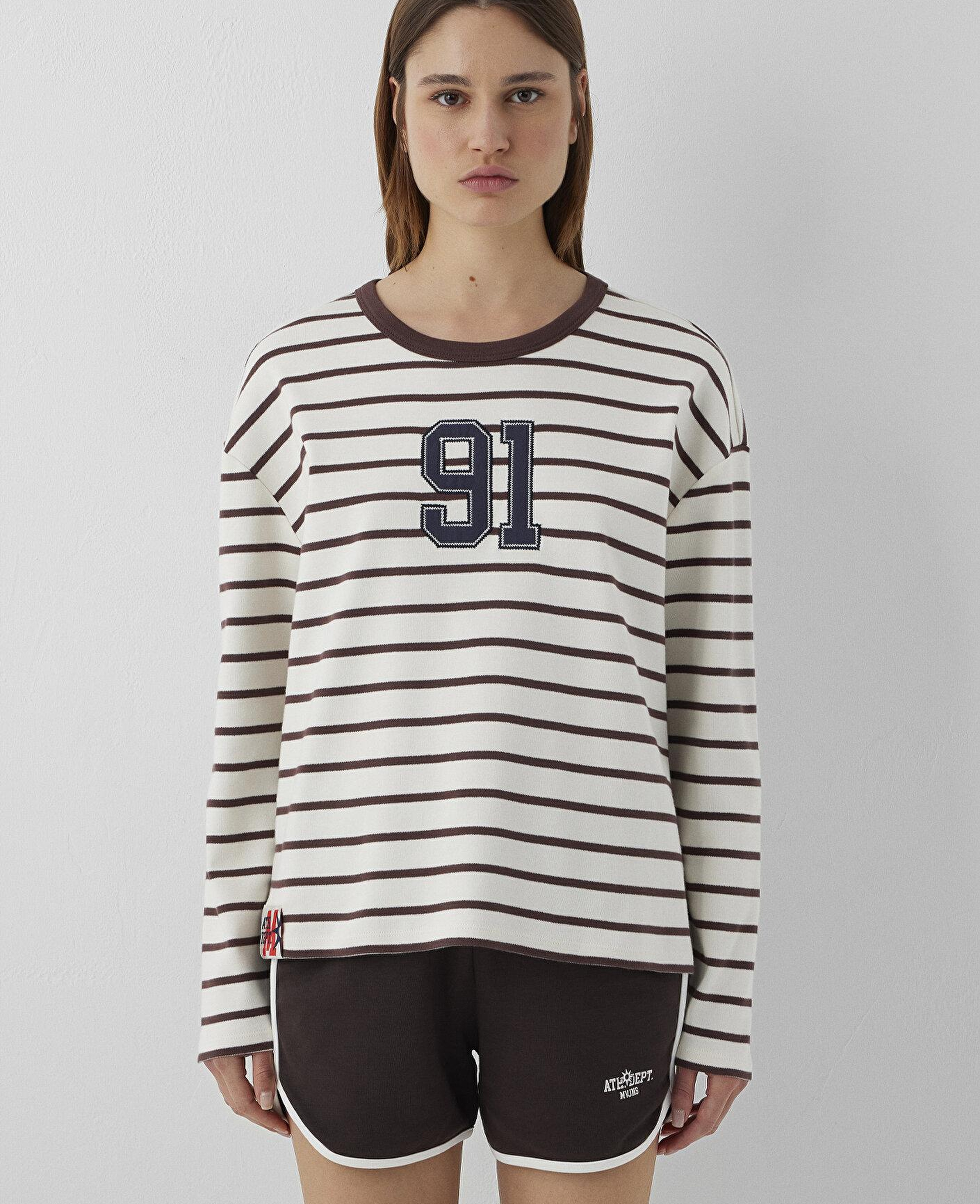 Mavi Çizgili Tişört Loose Fit / Bol Rahat Kesim 1614171-91653
