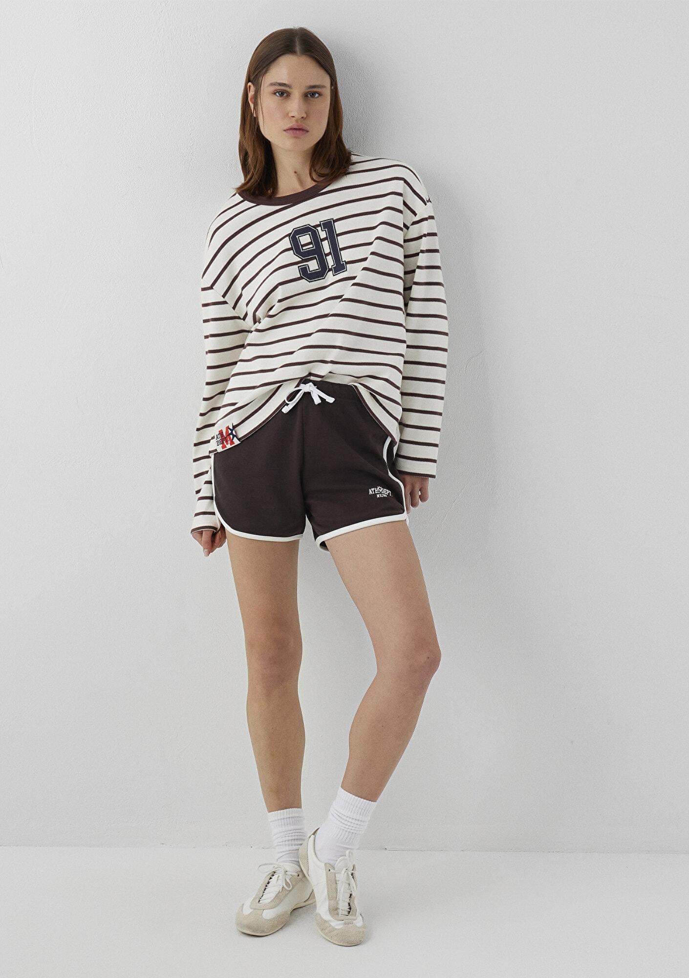 Mavi Çizgili Tişört Loose Fit / Bol Rahat Kesim 1614171-91653