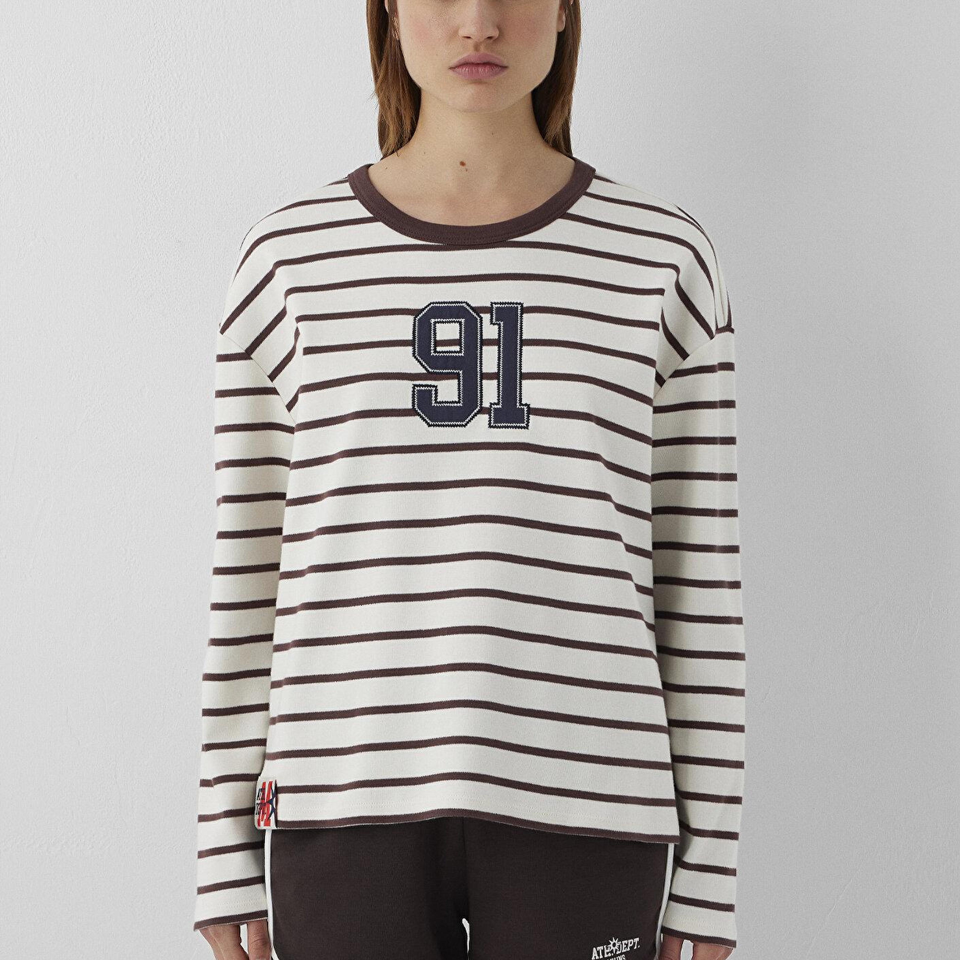 Mavi Çizgili Tişört Loose Fit / Bol Rahat Kesim 1614171-91653
