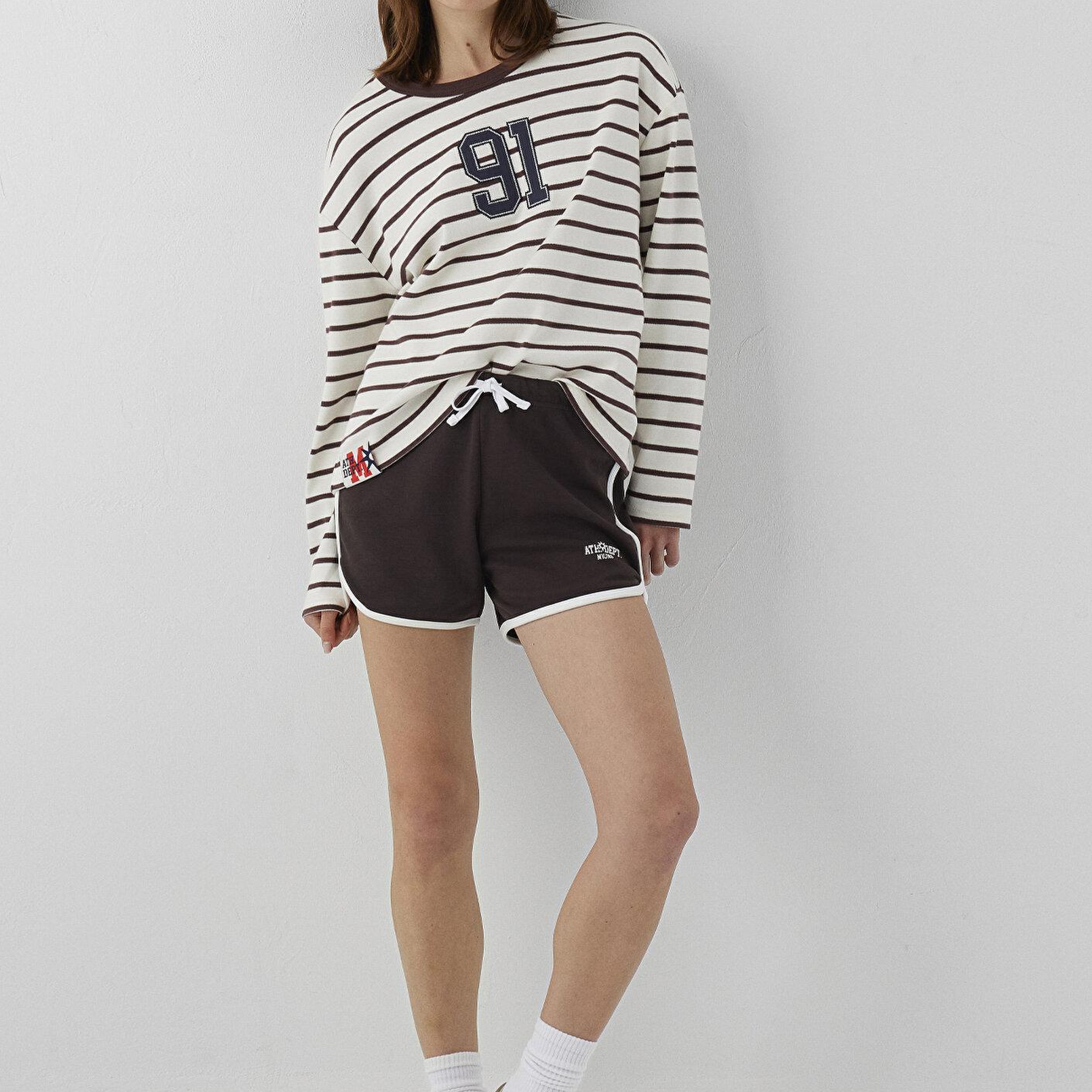 Mavi Çizgili Tişört Loose Fit / Bol Rahat Kesim 1614171-91653