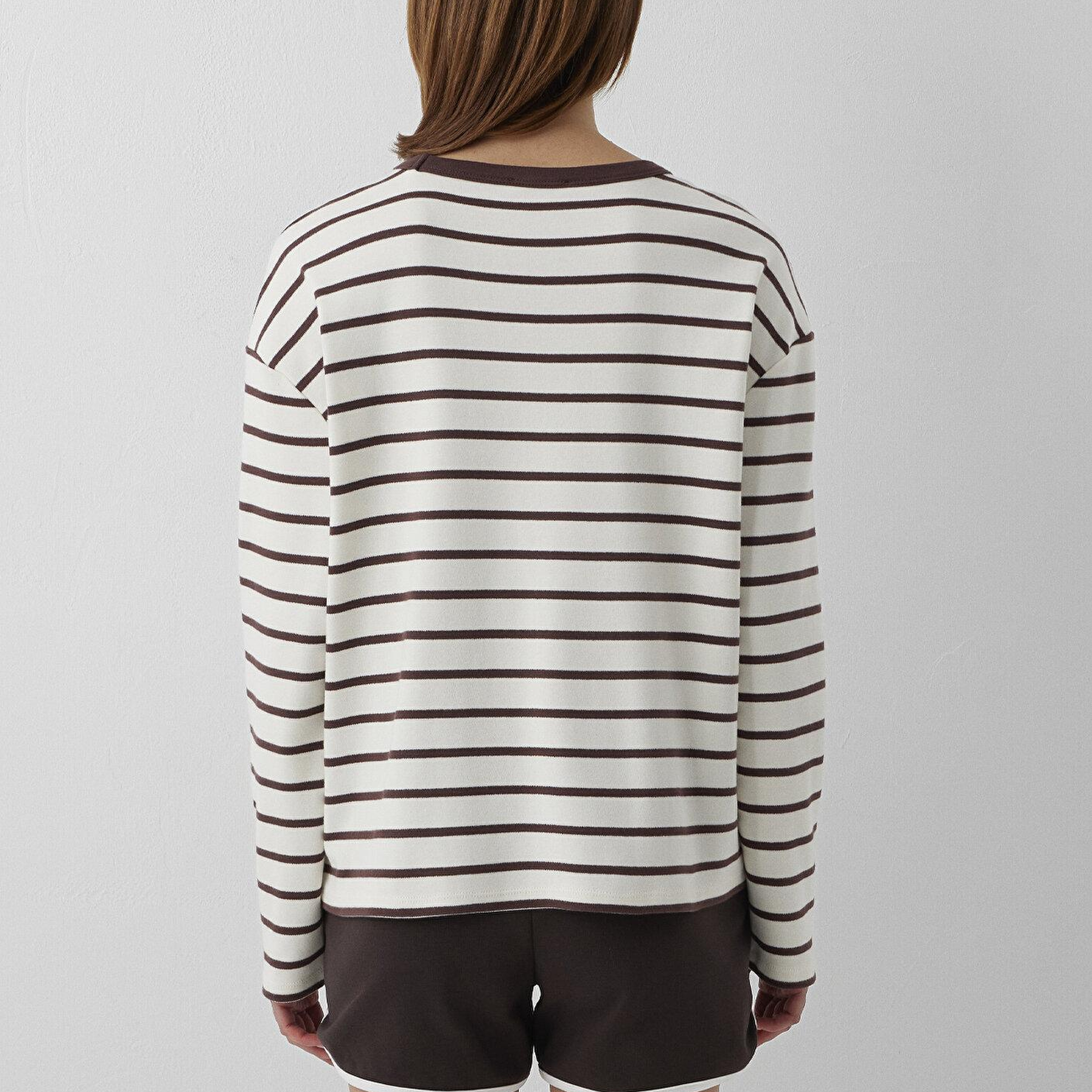Mavi Çizgili Tişört Loose Fit / Bol Rahat Kesim 1614171-91653