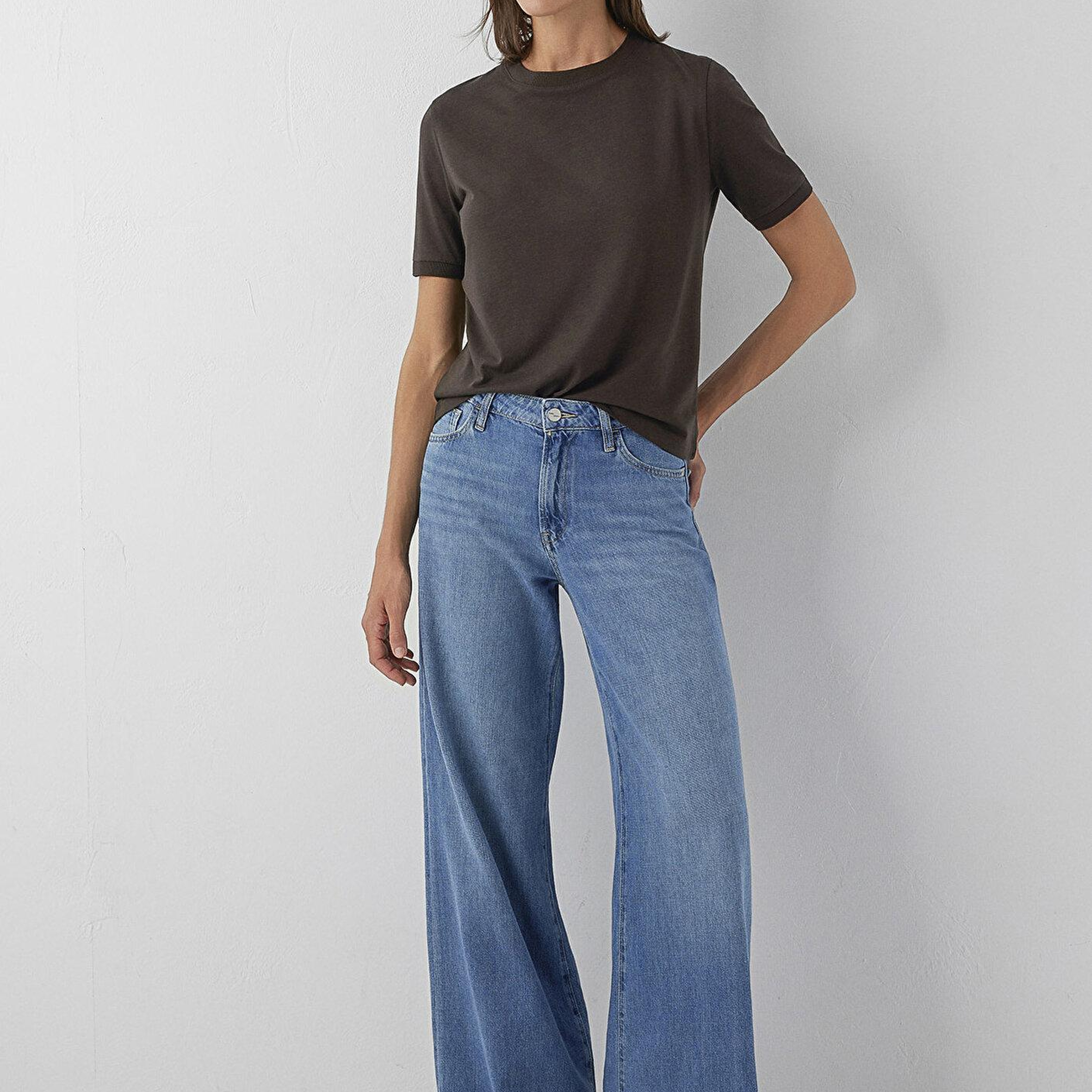 Mavi Kahverengi Tişört Semi Slim Fit / Yarı Dar Kesim 1614365-90707