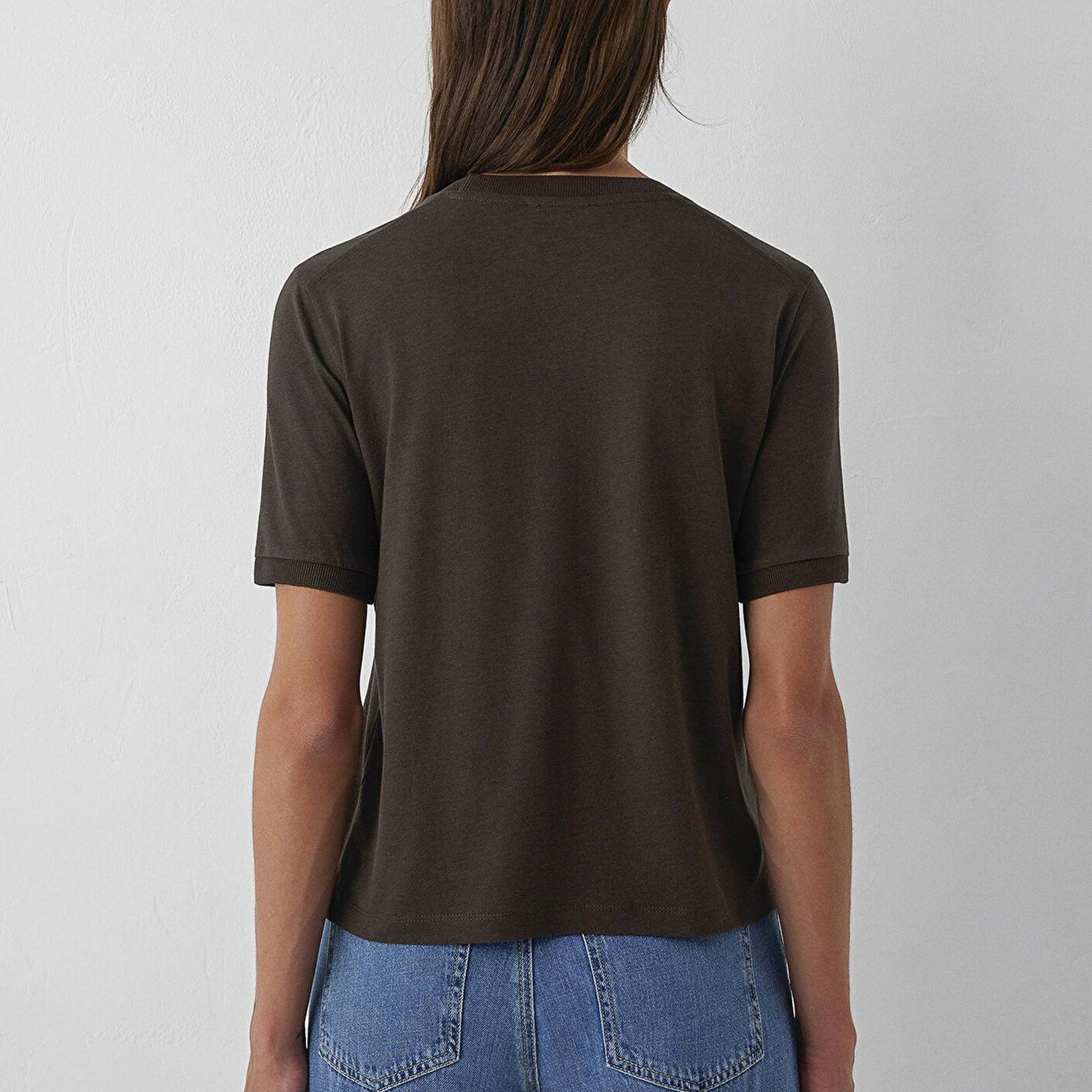 Mavi Kahverengi Tişört Semi Slim Fit / Yarı Dar Kesim 1614365-90707