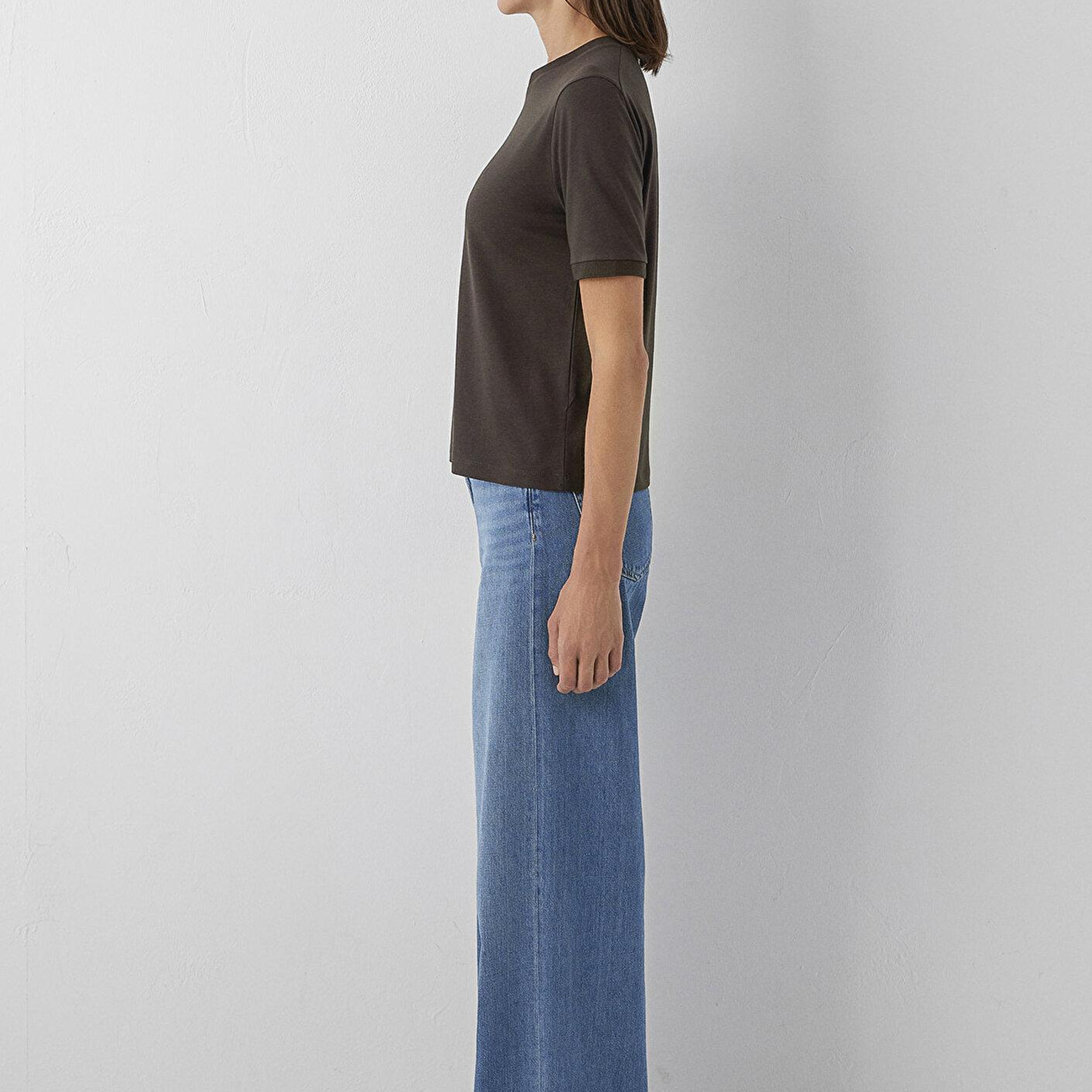 Mavi Kahverengi Tişört Semi Slim Fit / Yarı Dar Kesim 1614365-90707