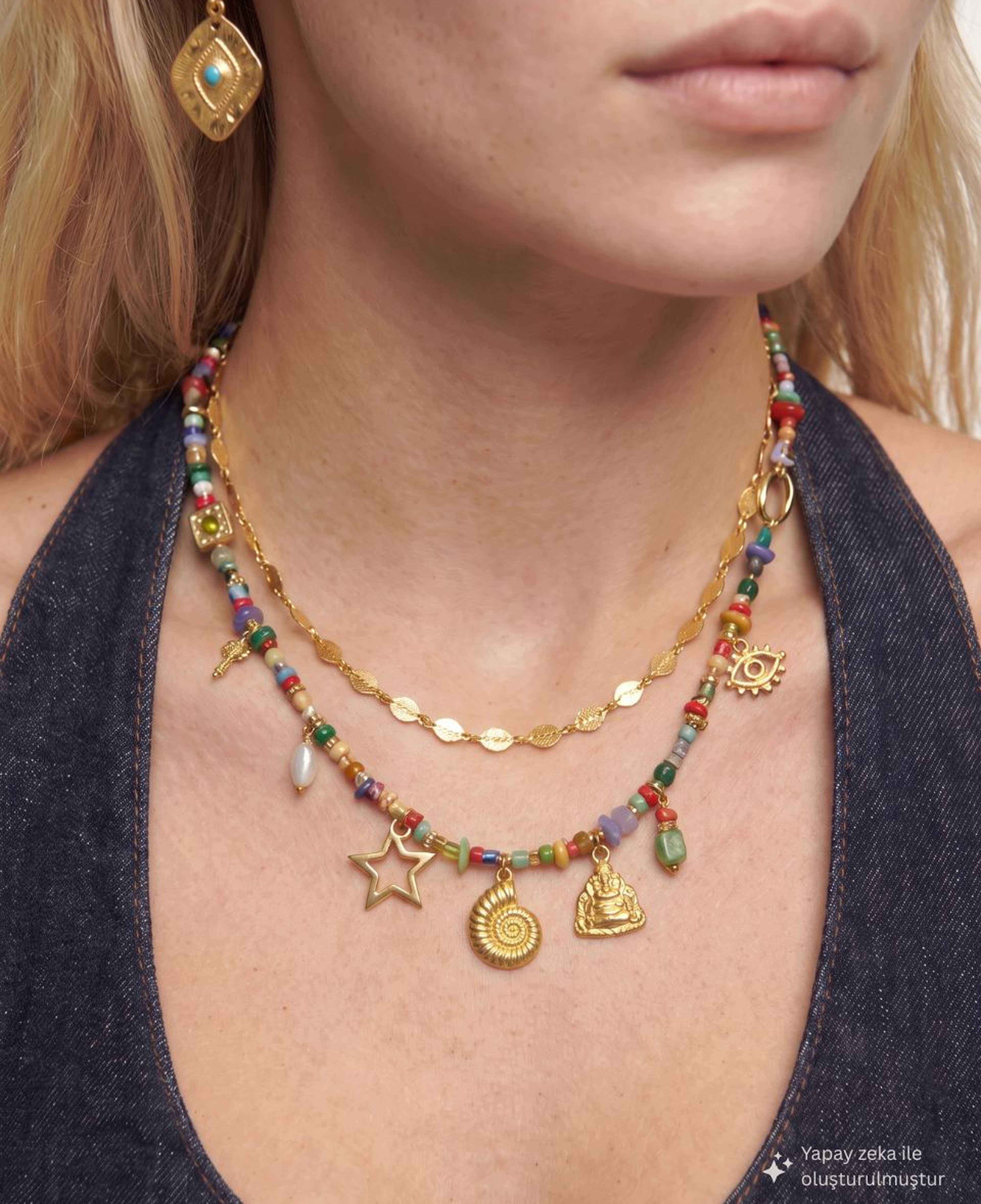 GOLDEN NOMAD ÇOK RENKLİ CHARM KOLYE