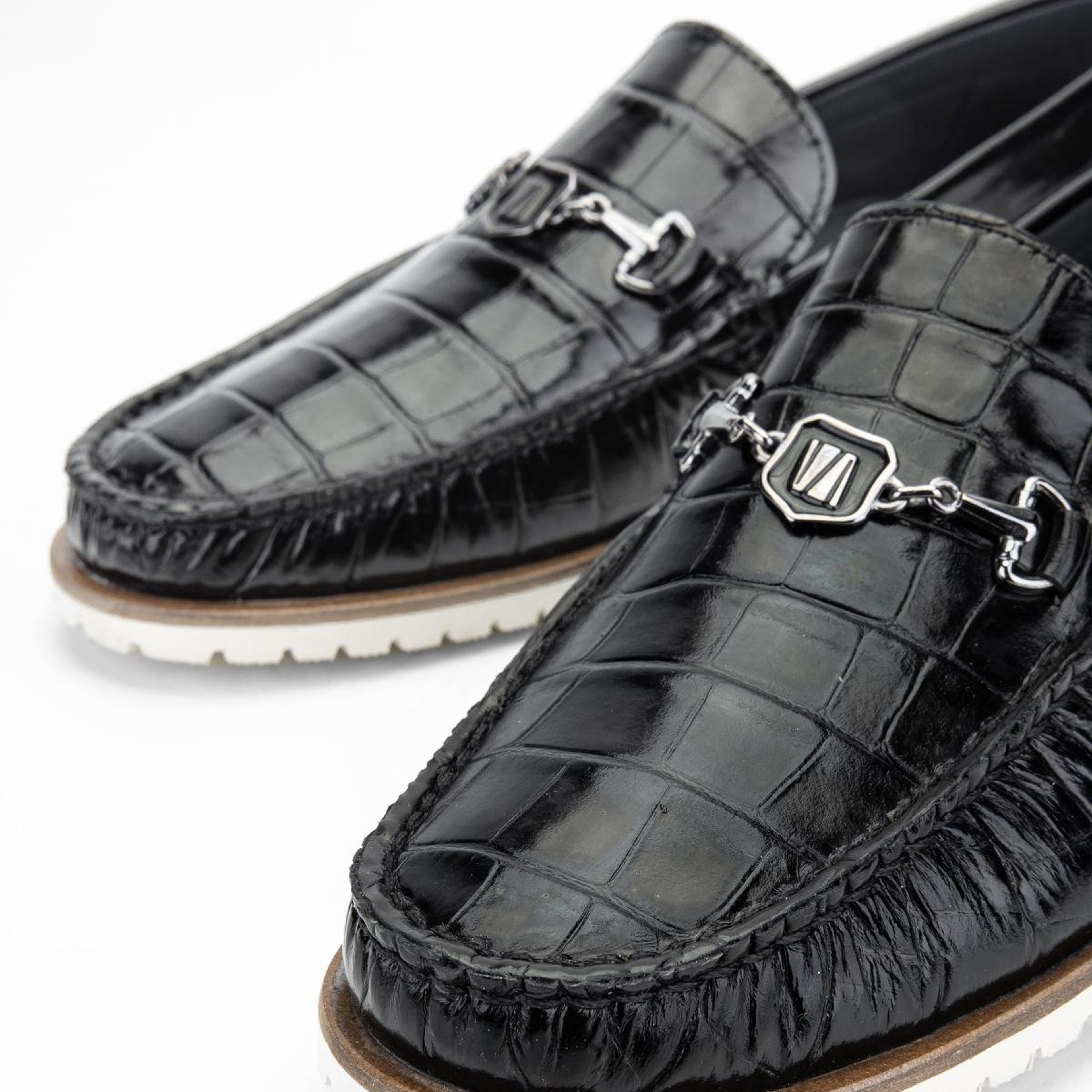 Valmenti Erkek Hakiki Deri Siyah Kroko Loafer Ayakkabı