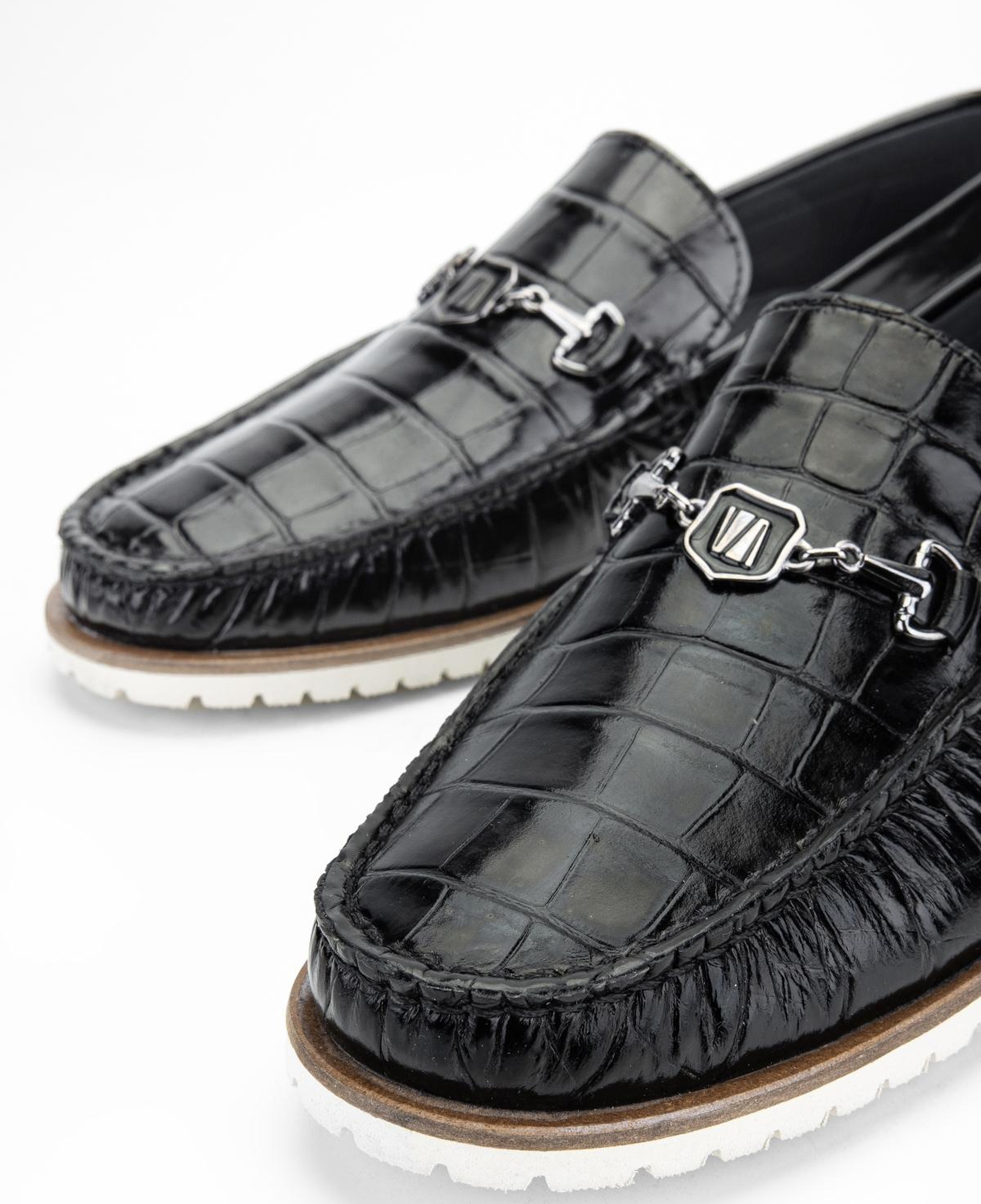 Valmenti Erkek Hakiki Deri Siyah Kroko Loafer Ayakkabı