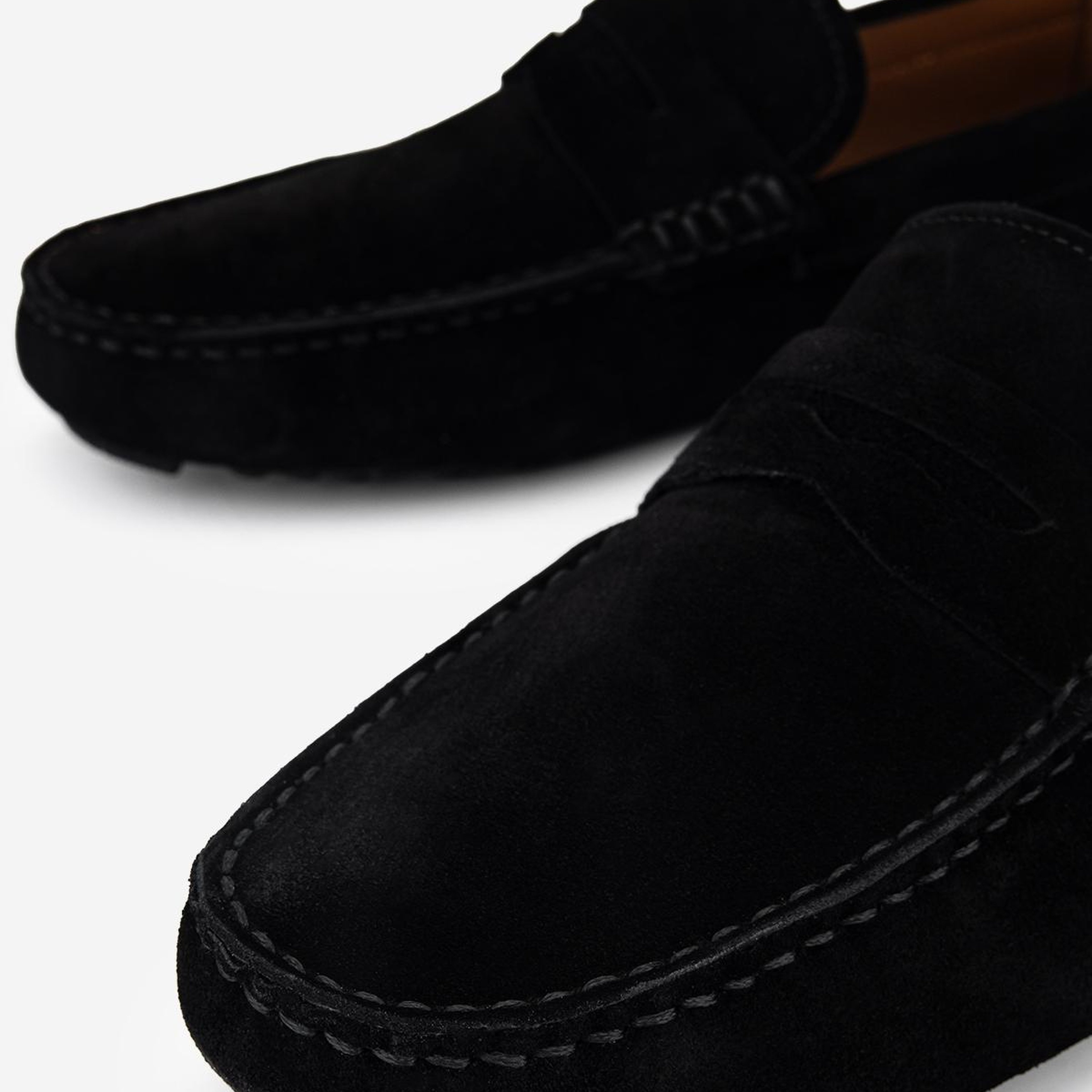 Valmenti Erkek Hakiki Deri Siyah Süet Loafer Ayakkabı
