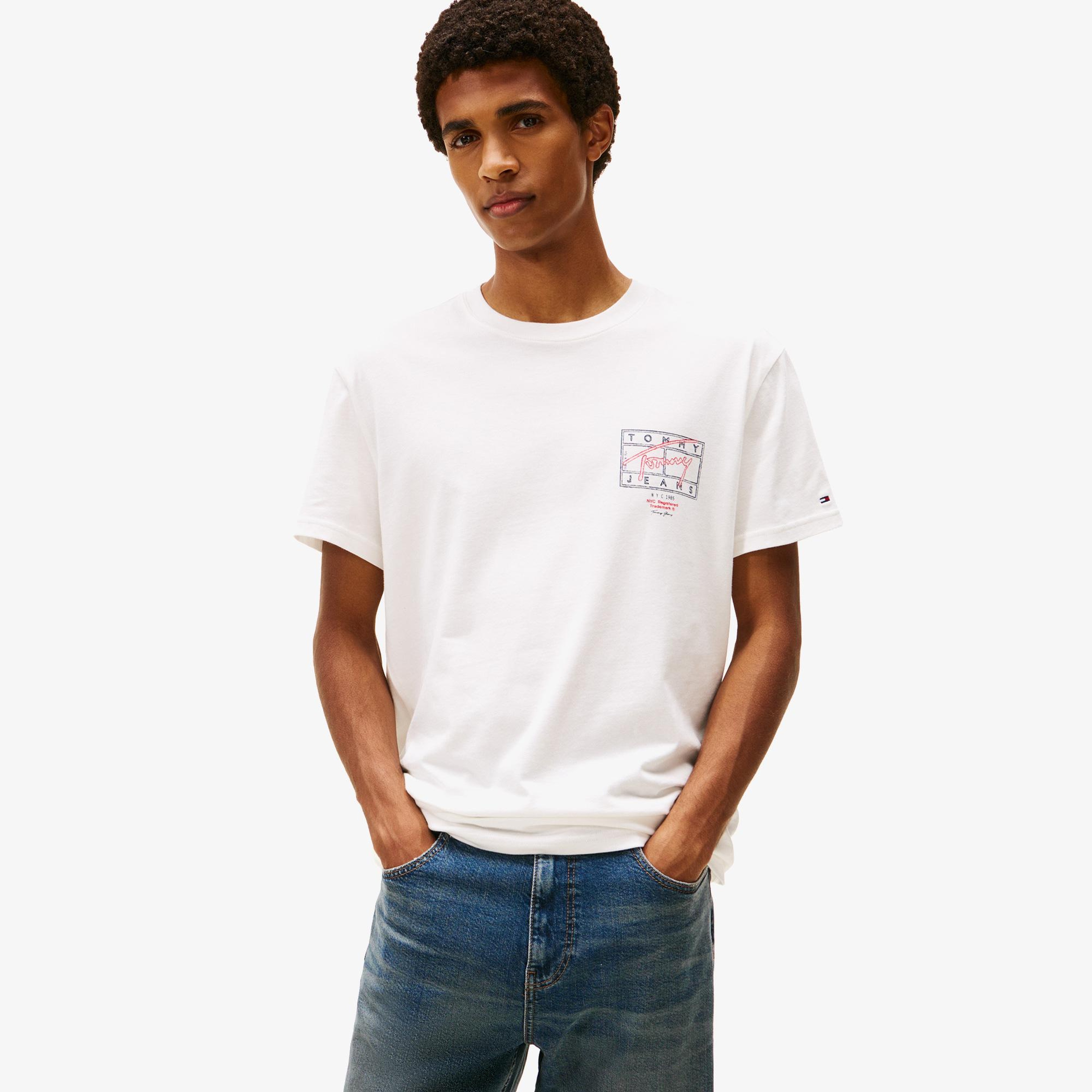 Tommy Hilfiger Regular Sign Spray Erkek Beyaz T-Shirt