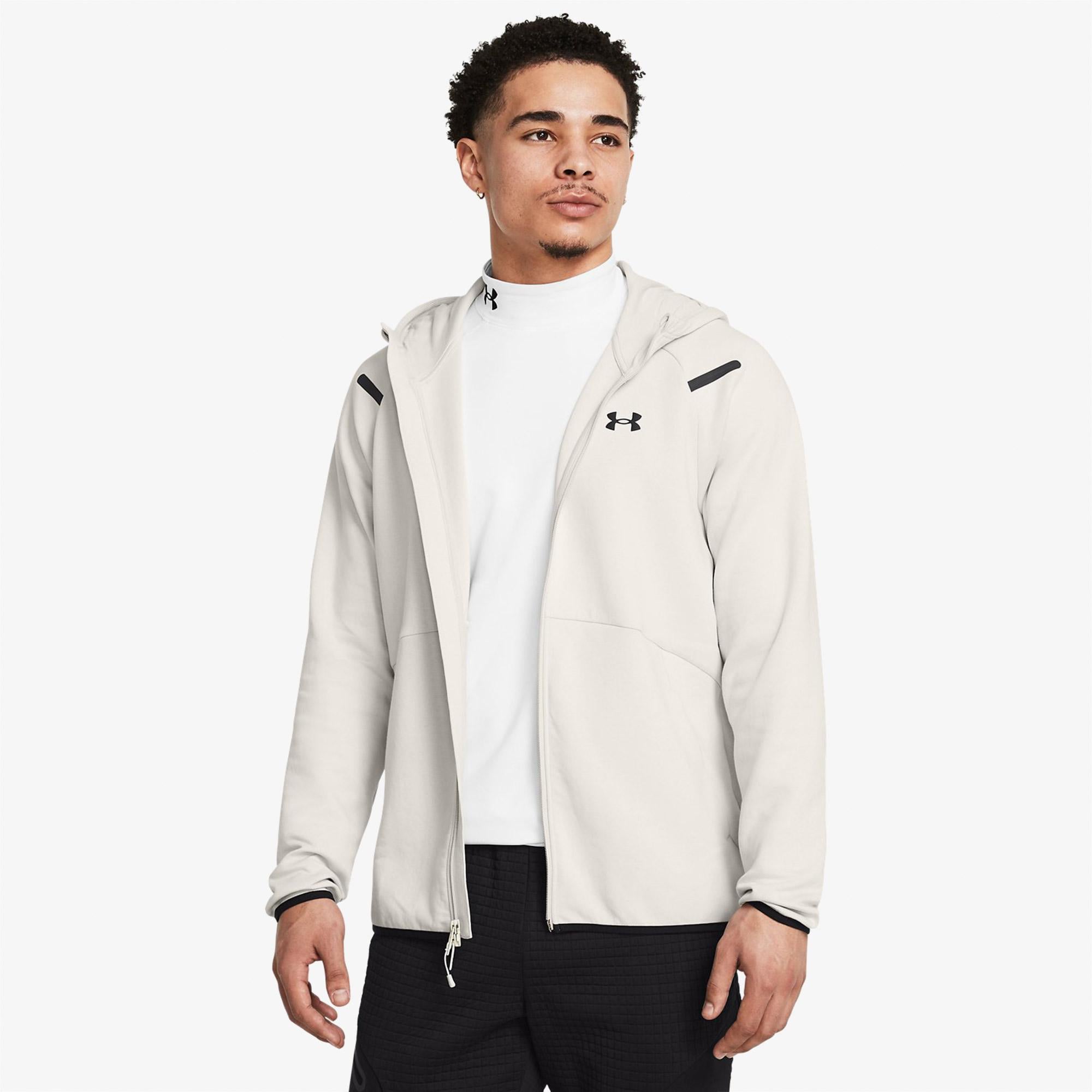 Under Armour Unstoppable Fleece Tam Fermuarlı Erkek Beyaz Sweatshirt