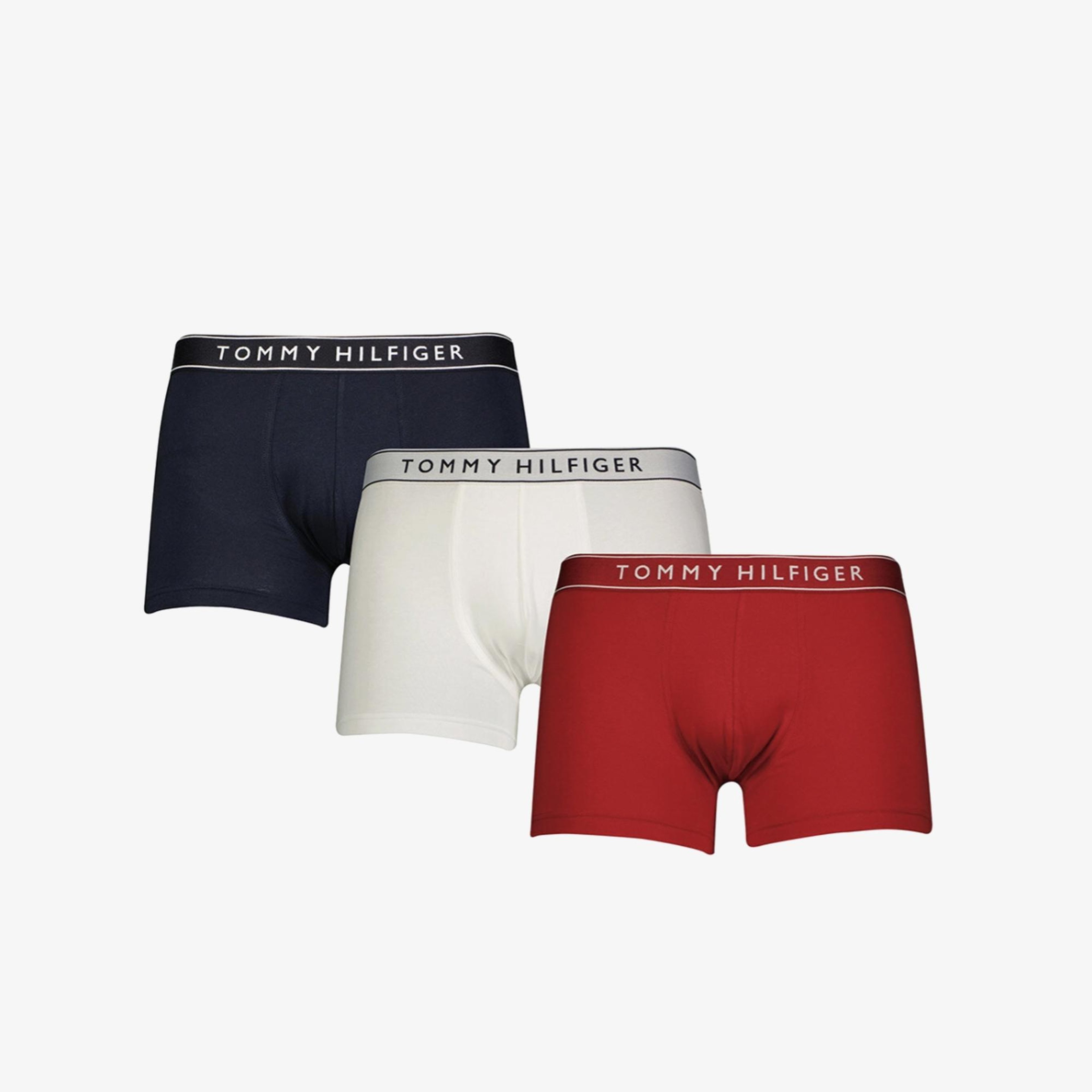Tommy Hilfiger Bel Lastikli Logolu Erkek Siyah/Beyaz/Kırmızı 3'lü Boxer