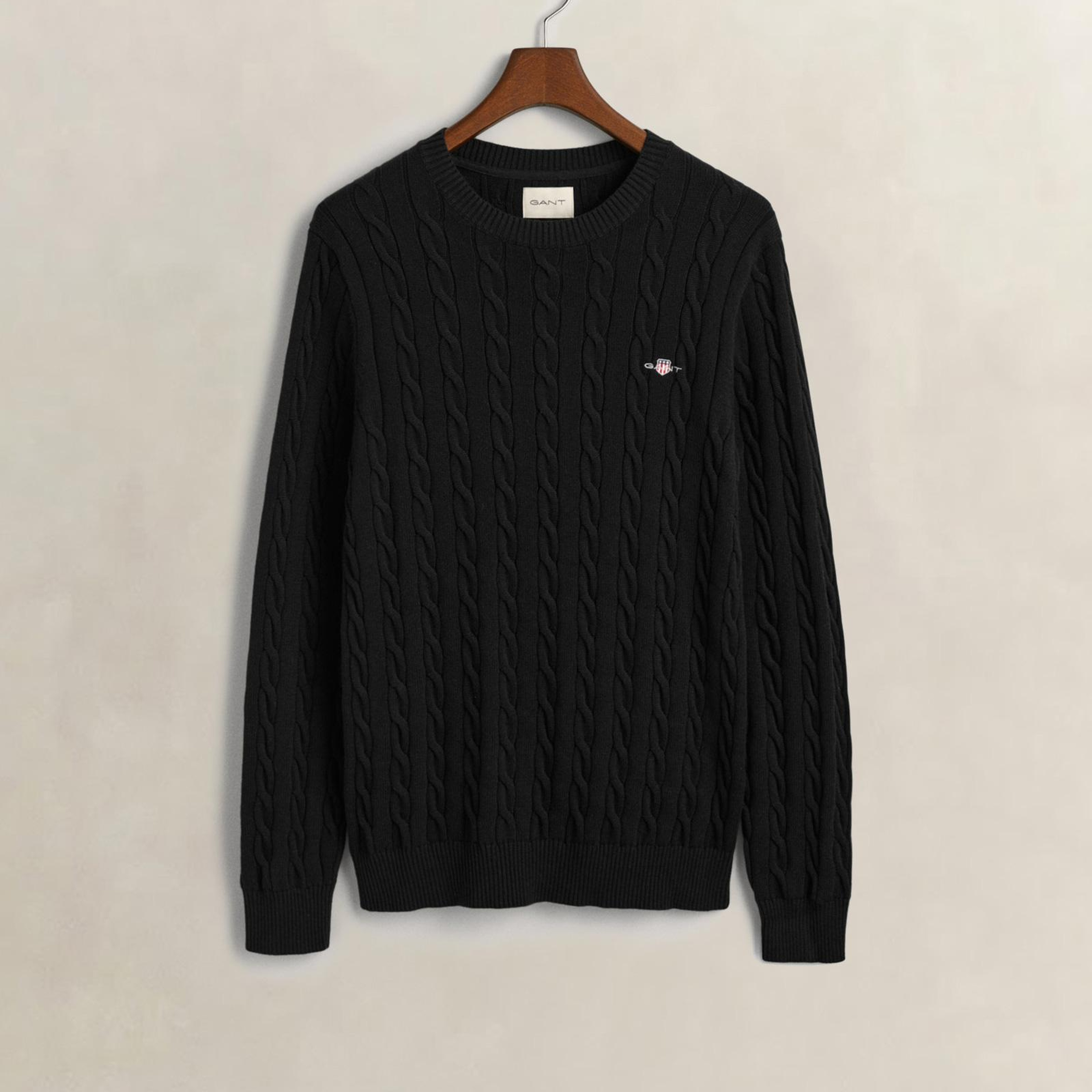 GANT Erkek Siyah Regular Fit Bisiklet Yaka Örgü Kazak