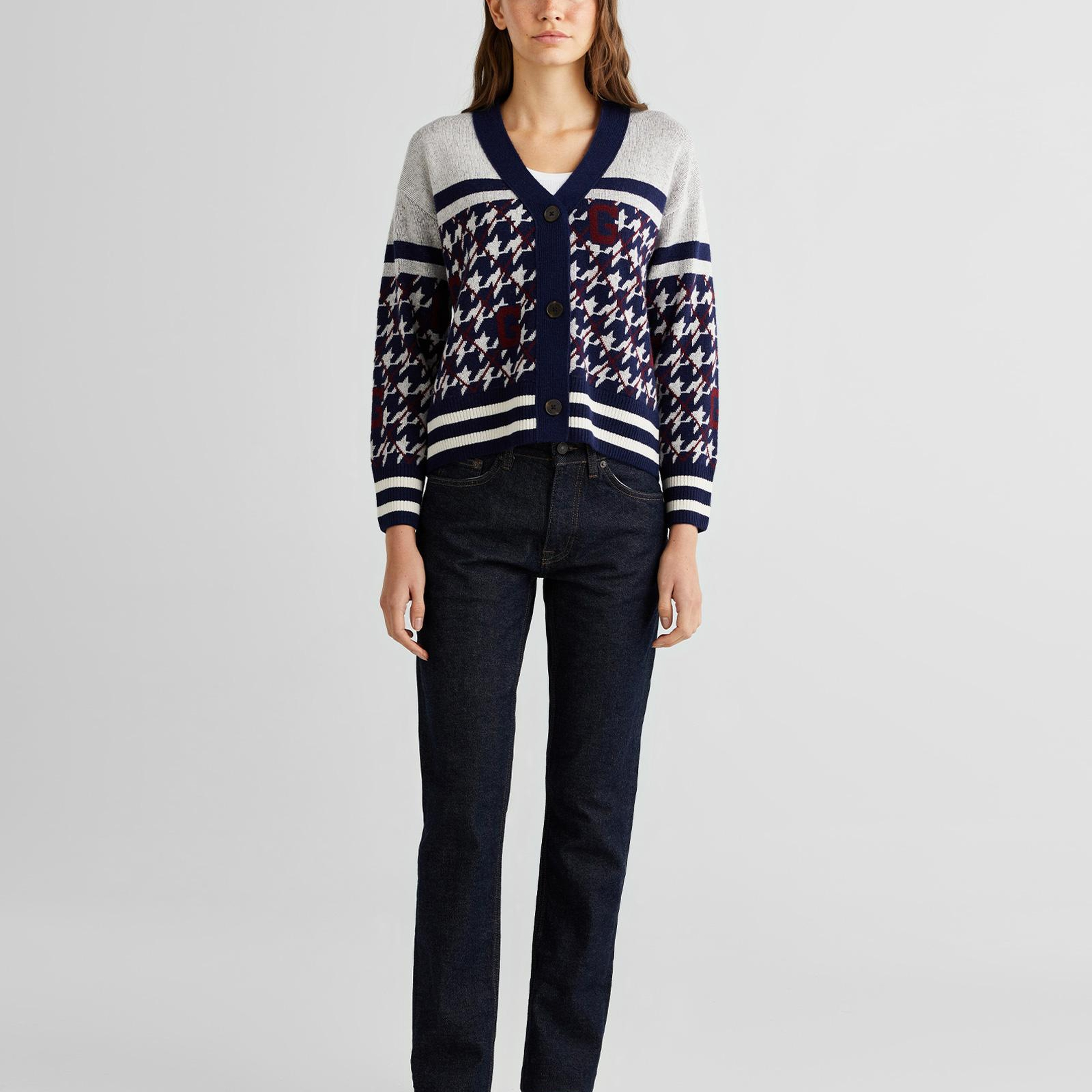 GANT Kadın Lacivert Relaxed Fit V Yaka Logolu Hırka