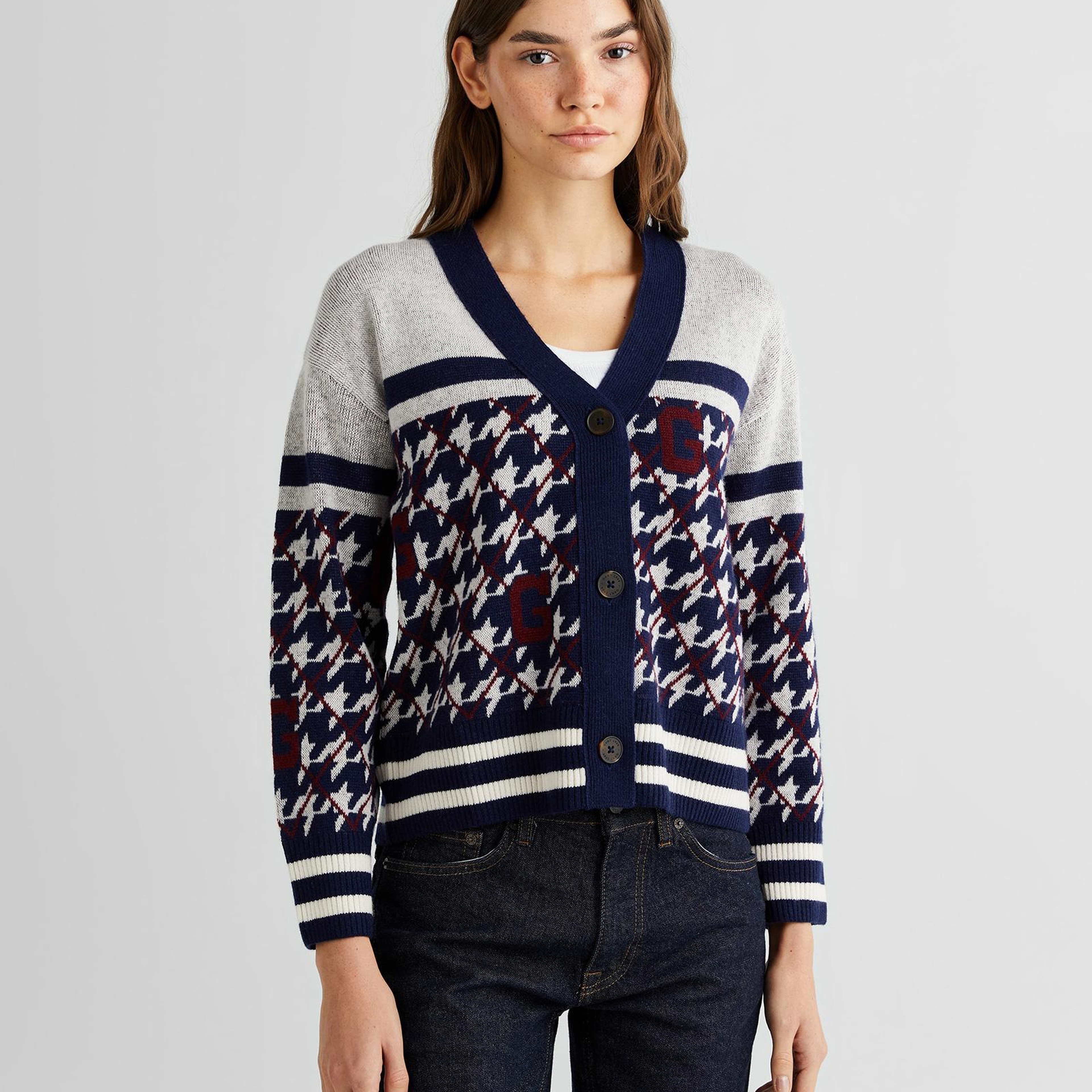 GANT Kadın Lacivert Relaxed Fit V Yaka Logolu Hırka