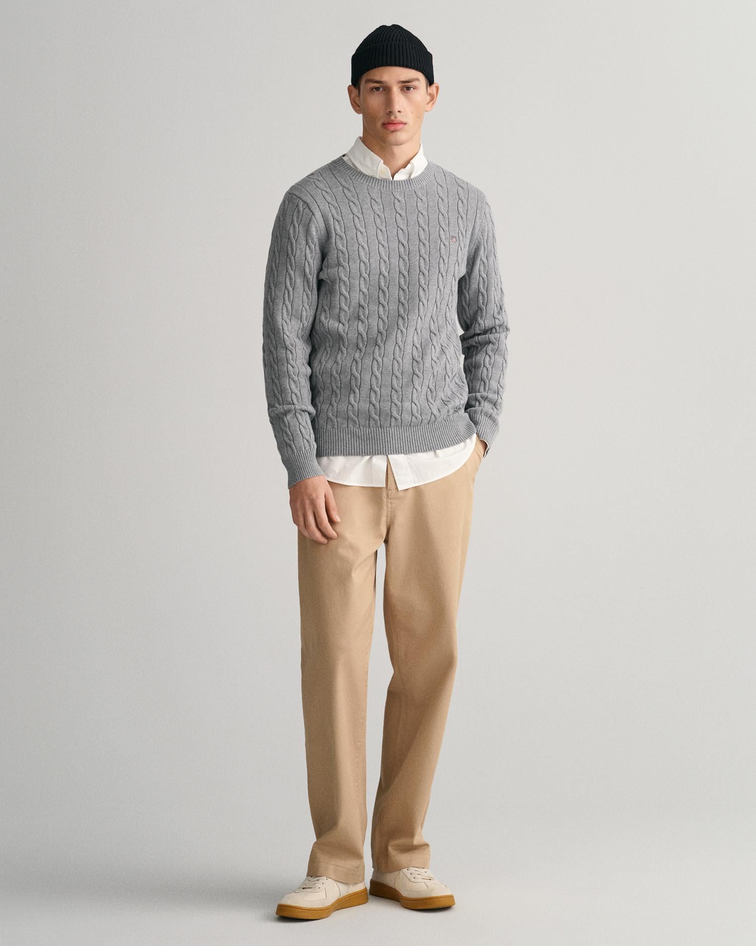 GANT Erkek Gri Regular Fit Bisiklet Yaka Örgü Kazak