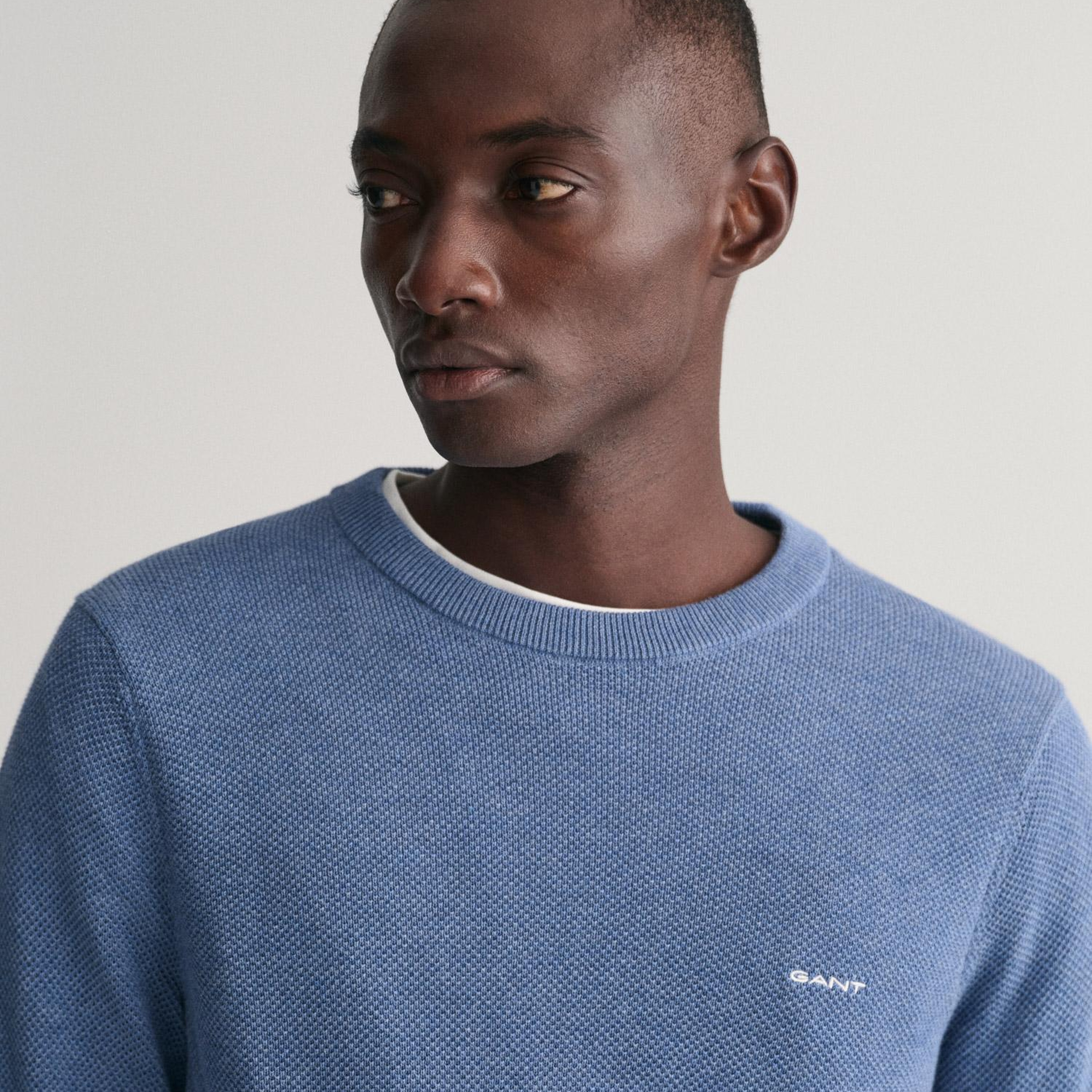GANT Erkek Mavi Regular Fit Bisiklet Yaka Kazak