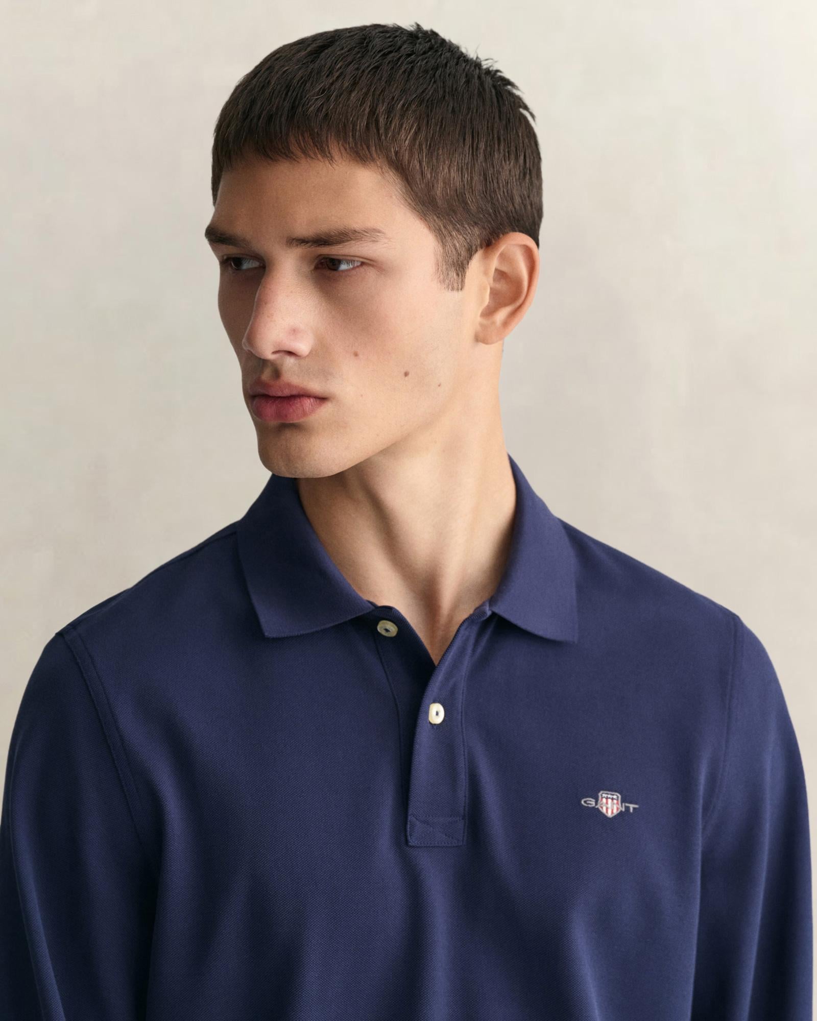 GANT Erkek Lacivert Regular Fit Uzun Kollu Polo
