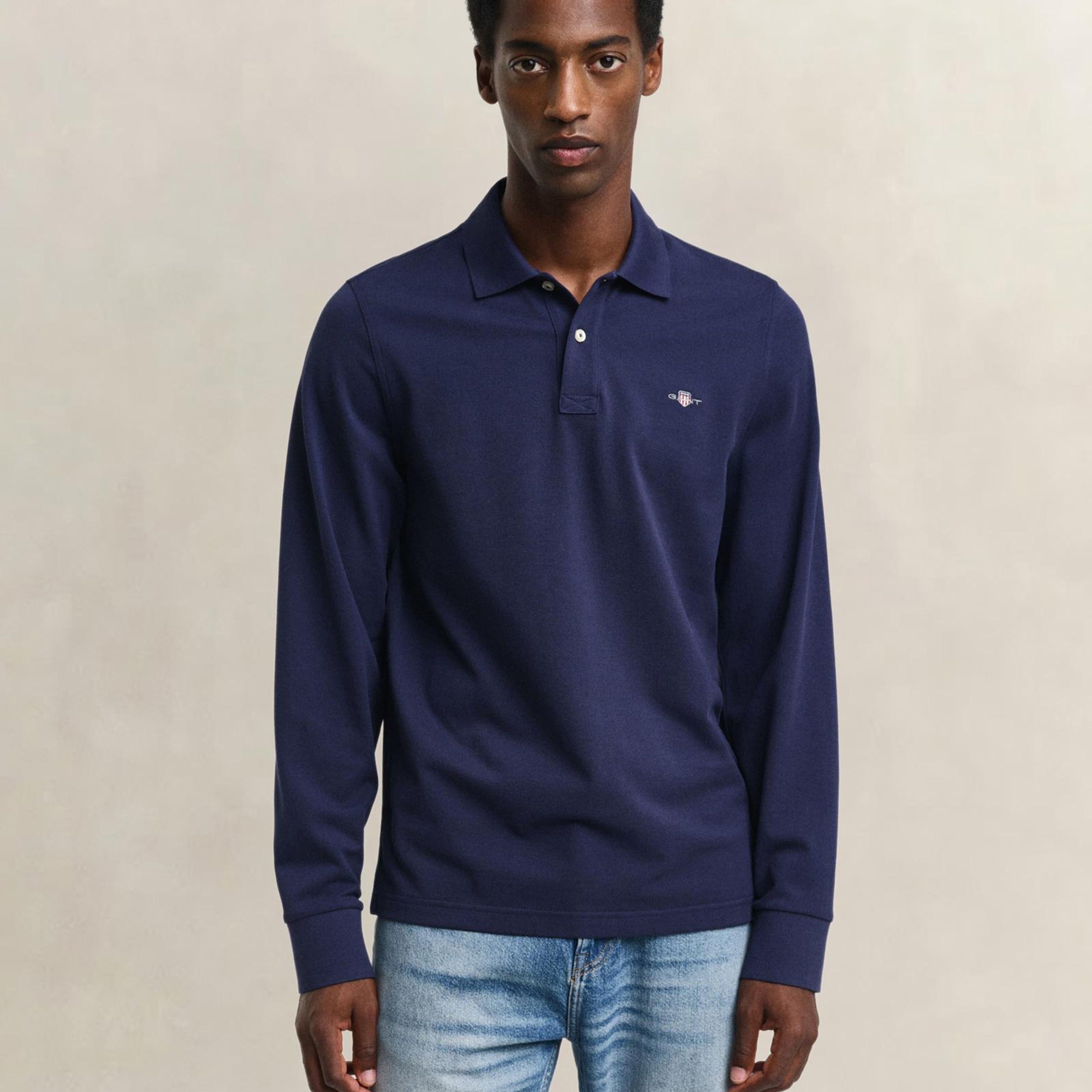 GANT Erkek Lacivert Regular Fit Uzun Kollu Polo