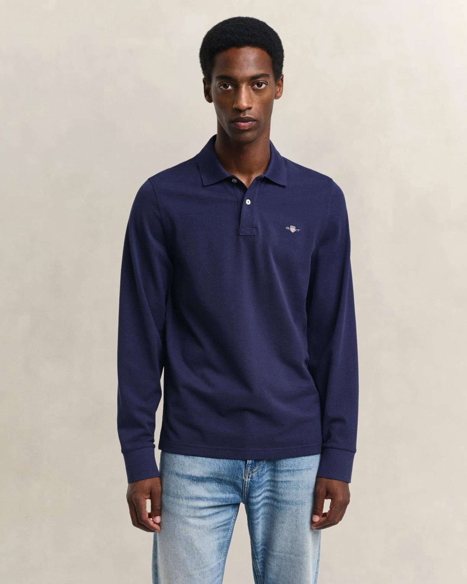 GANT Erkek Lacivert Regular Fit Uzun Kollu Polo