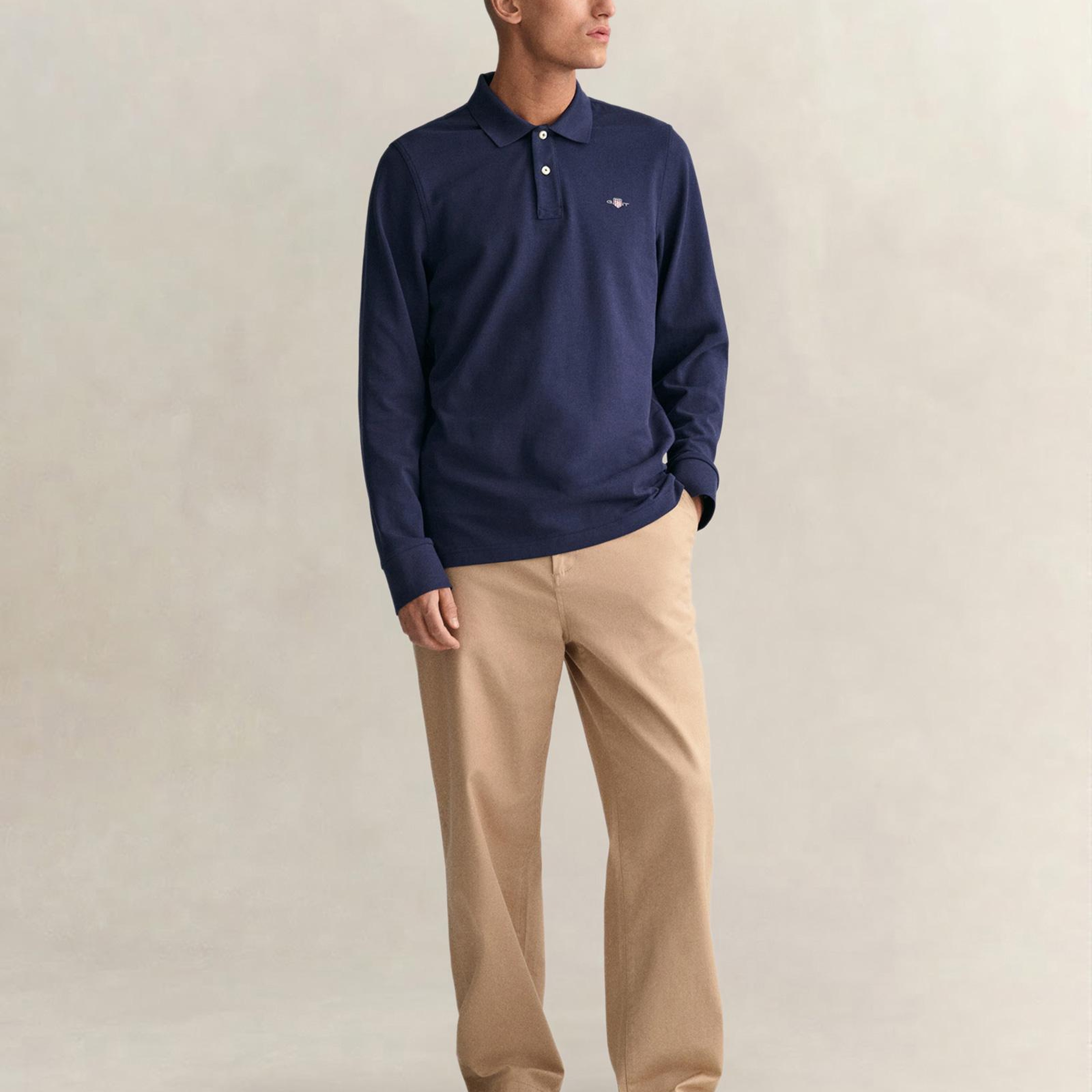 GANT Erkek Lacivert Regular Fit Uzun Kollu Polo