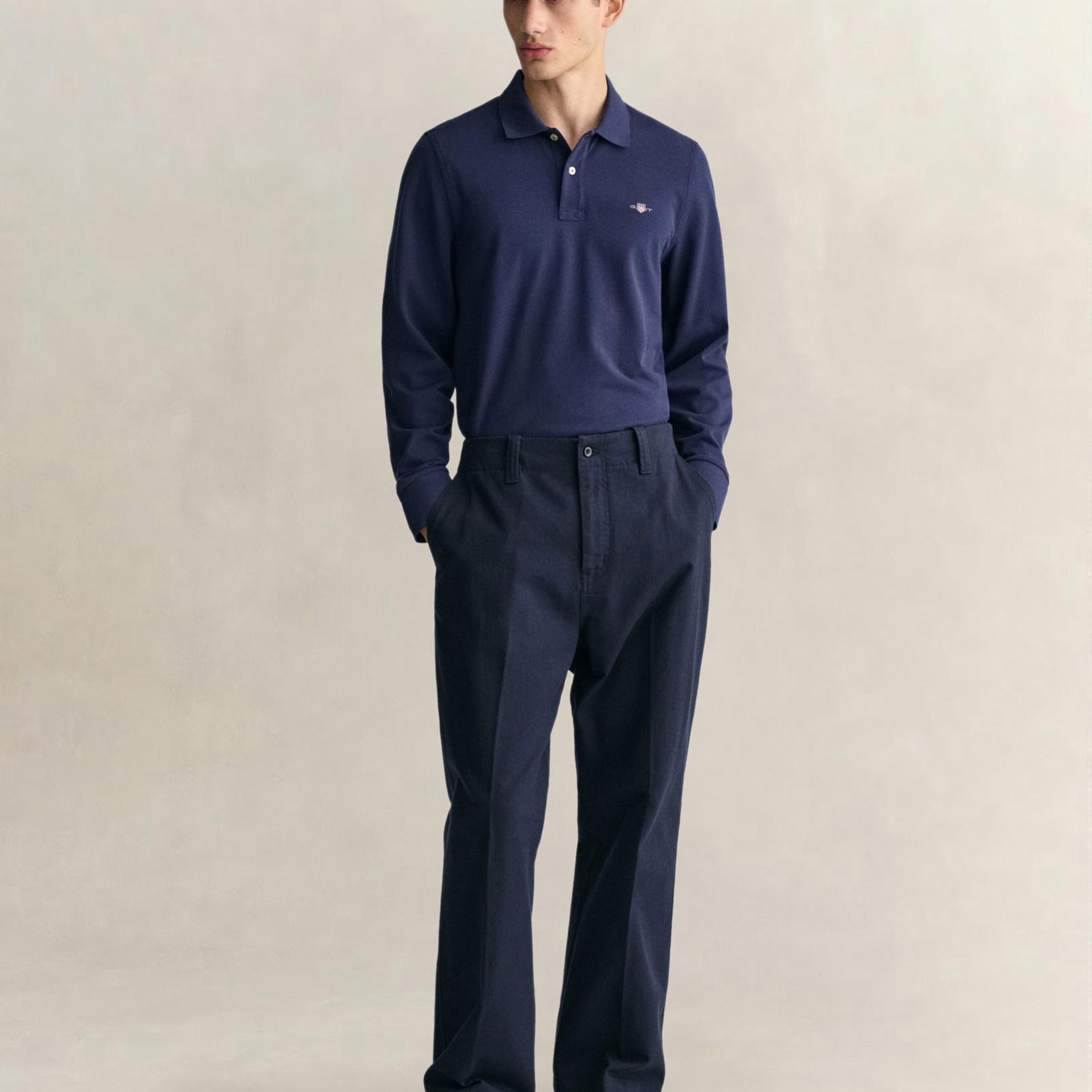 GANT Erkek Lacivert Regular Fit Uzun Kollu Polo